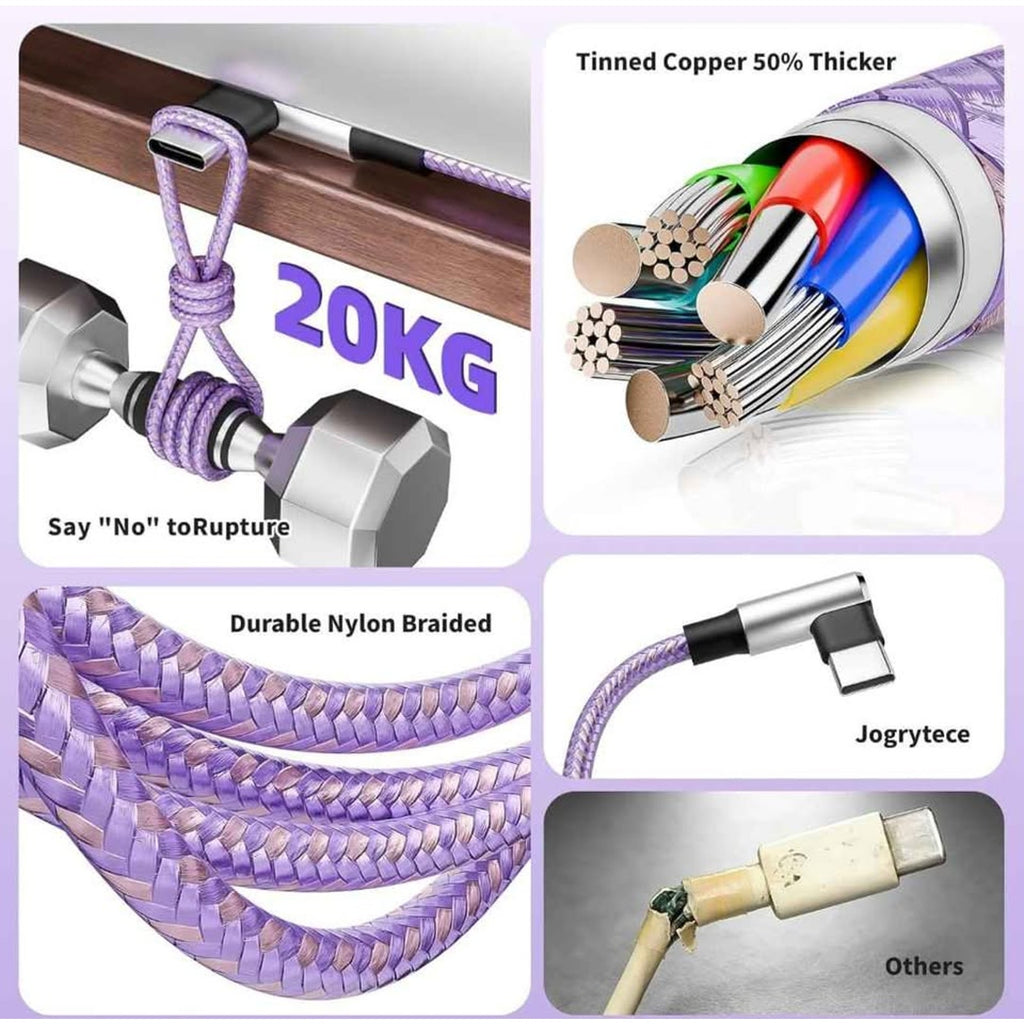 Right Angle 3 in 1 Charging Cable with USB-A to USB C/IP/Micro USB