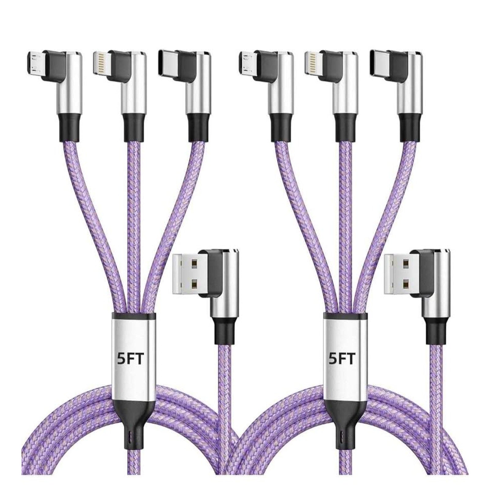 Right Angle 3 in 1 Charging Cable with USB-A to USB C/IP/Micro USB