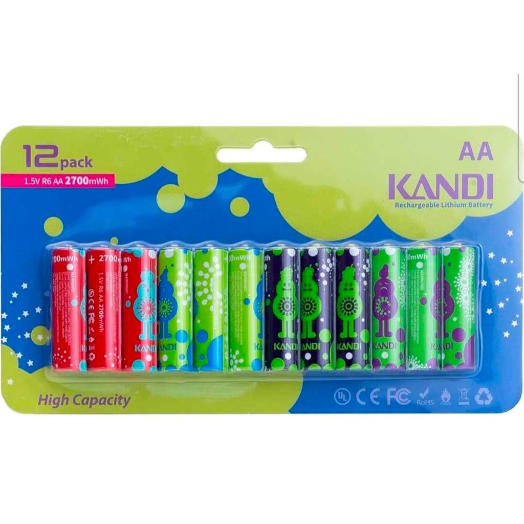 Kandi America AA Lithium Rechargeable Batteries 12 Pack, Double A Long Lasting Rechargeable Batterie