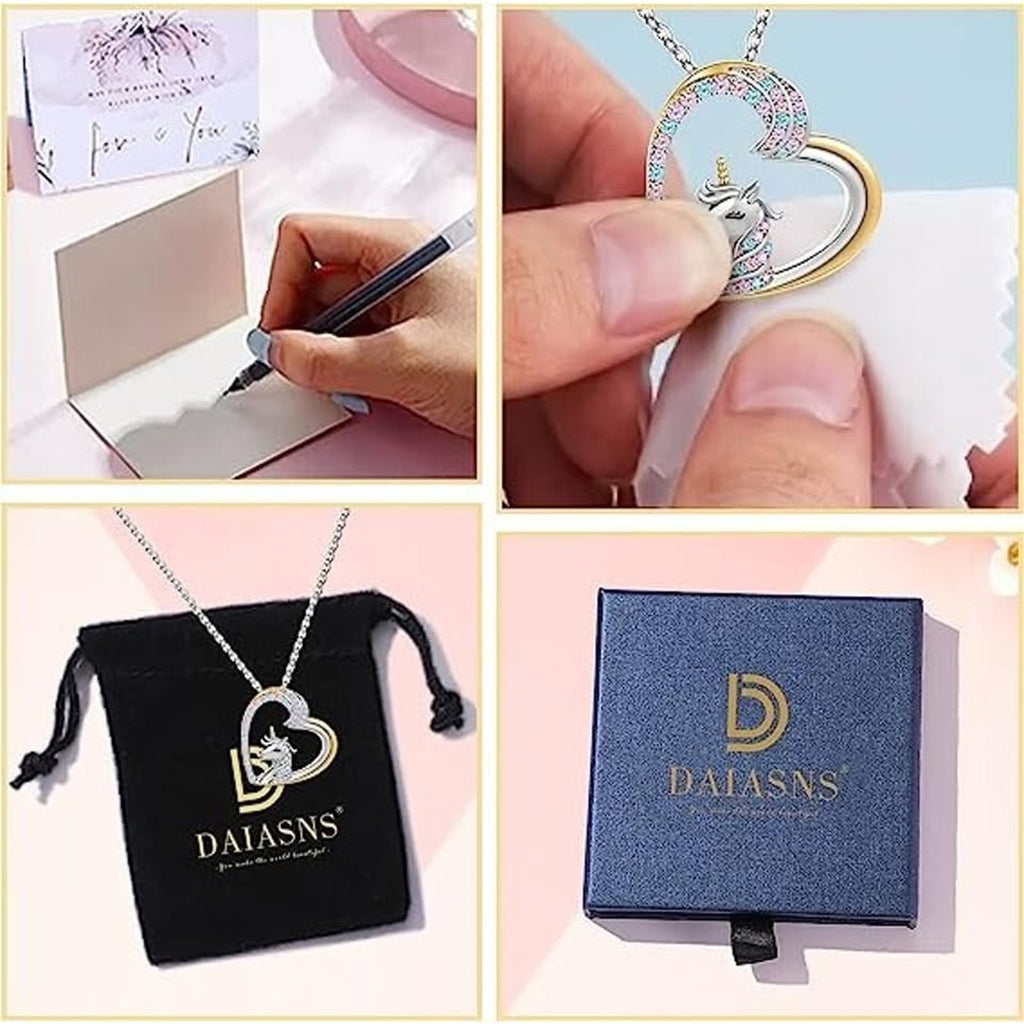 Unicorns Necklace 14k Gold Plated and White Gold Plated Colorful CZ Heart chain