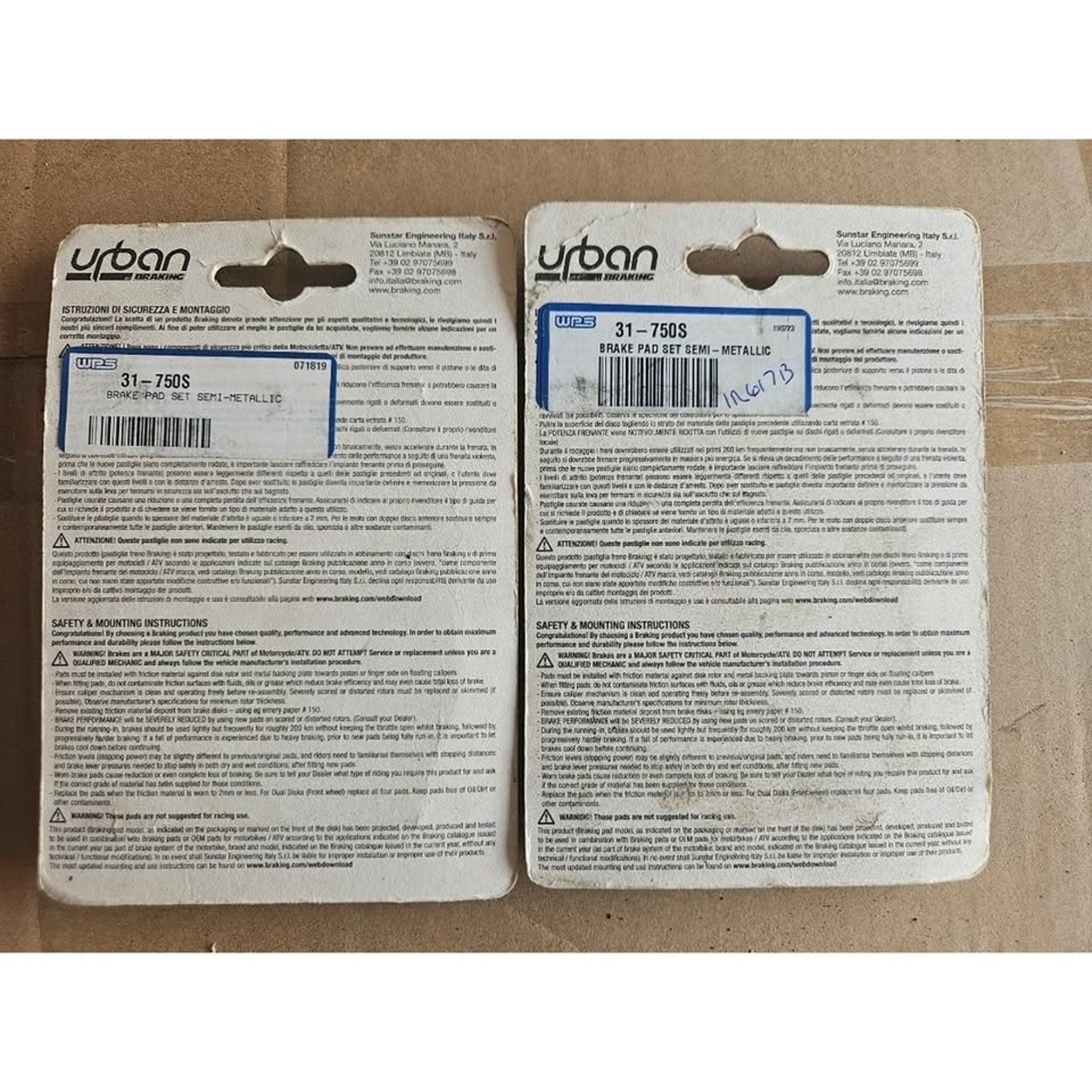 EBC - 750SM1 - URBAN BRAKING BREAK PADS (pair)