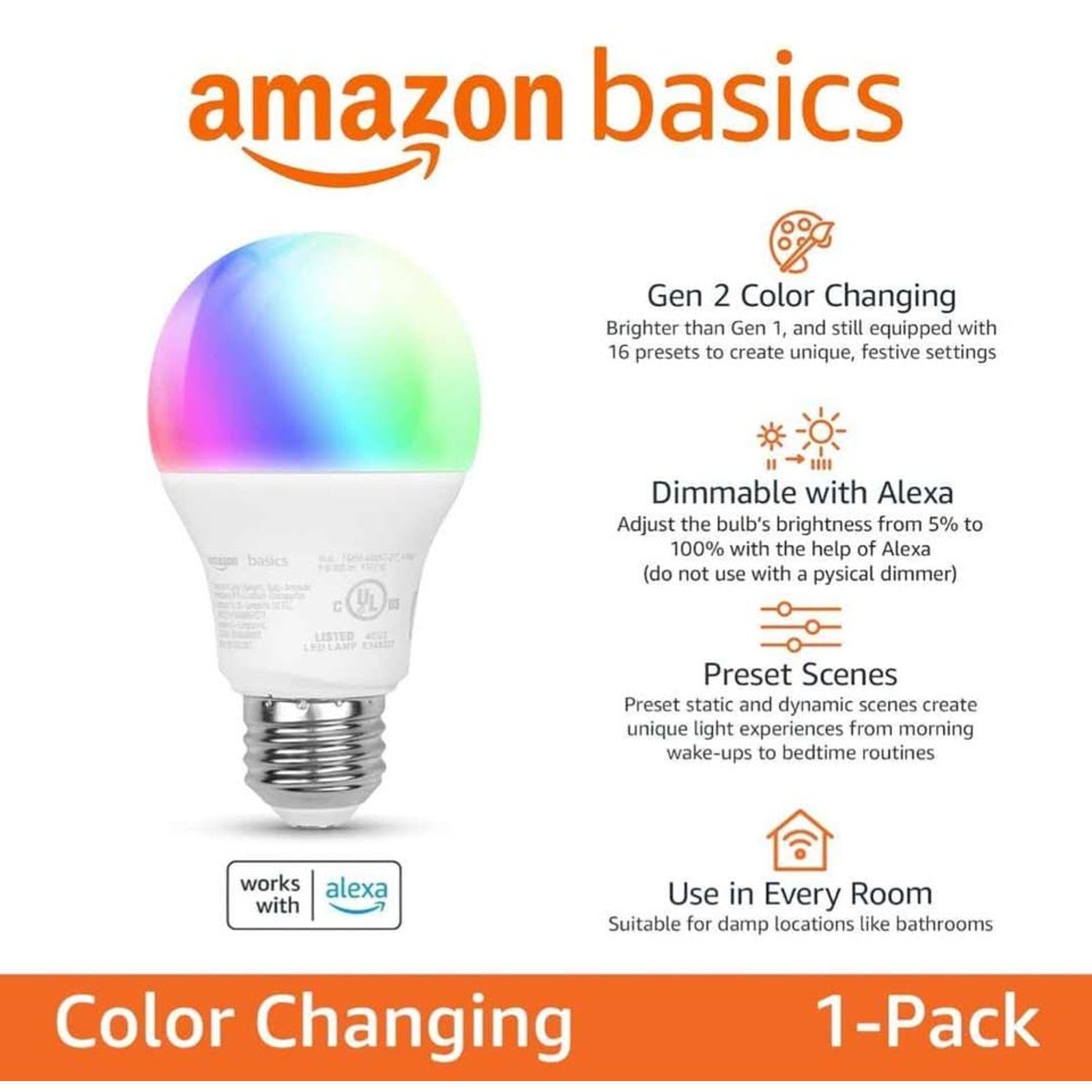 Amazon Basics Smart Light Bulbs WiFi LED RGB A19 60W E26 Dimmable 1 Amazon Blub