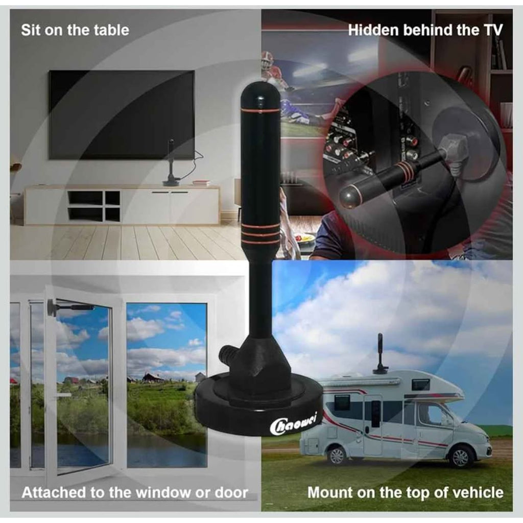 Compact Indoor-Outdoor Digital TV Antenna with 16.5ft Cable & Magnetic Base