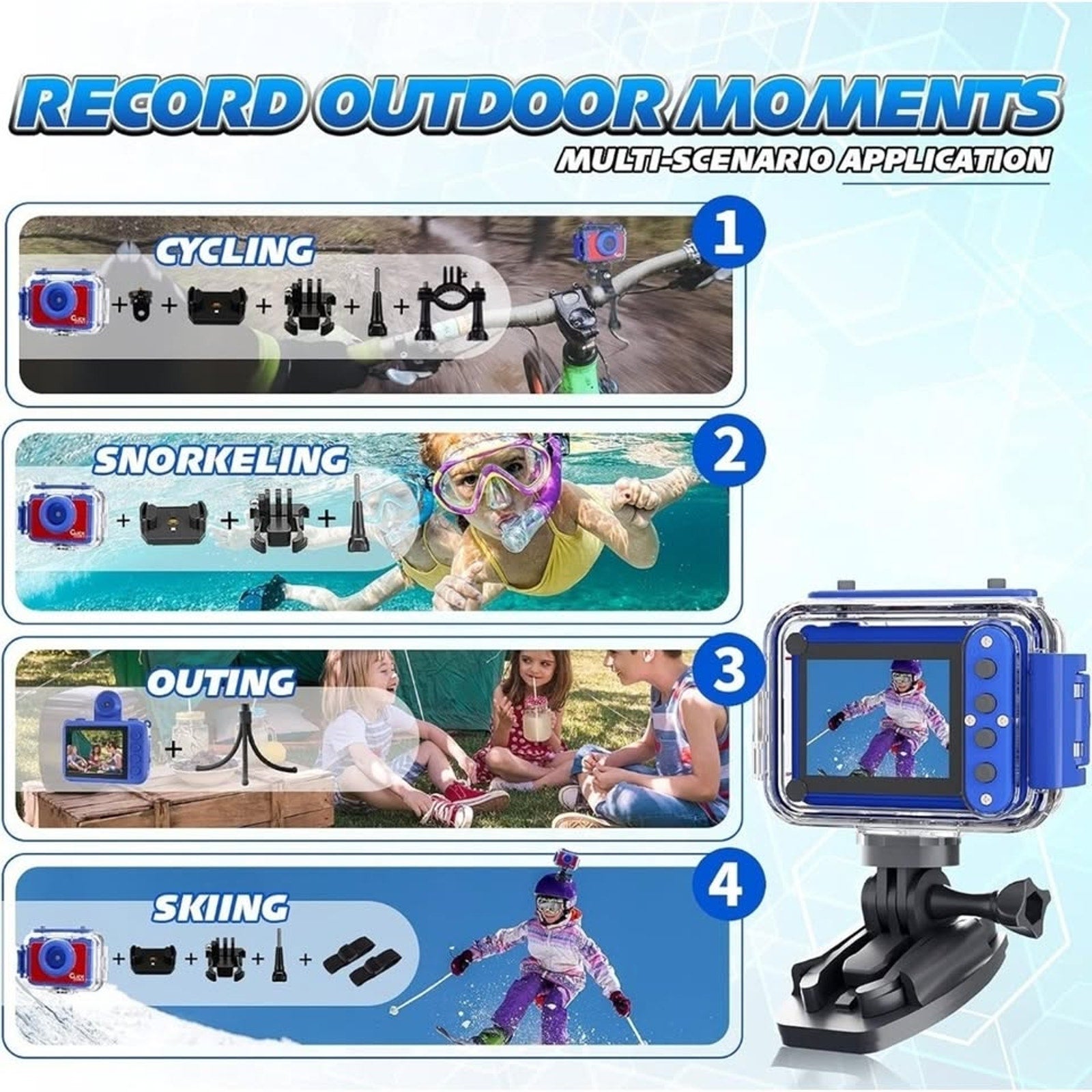 Ziegoal Kids Selfie Waterproof Camera Christmas Birthday Gifts for Boys Age 3-9
