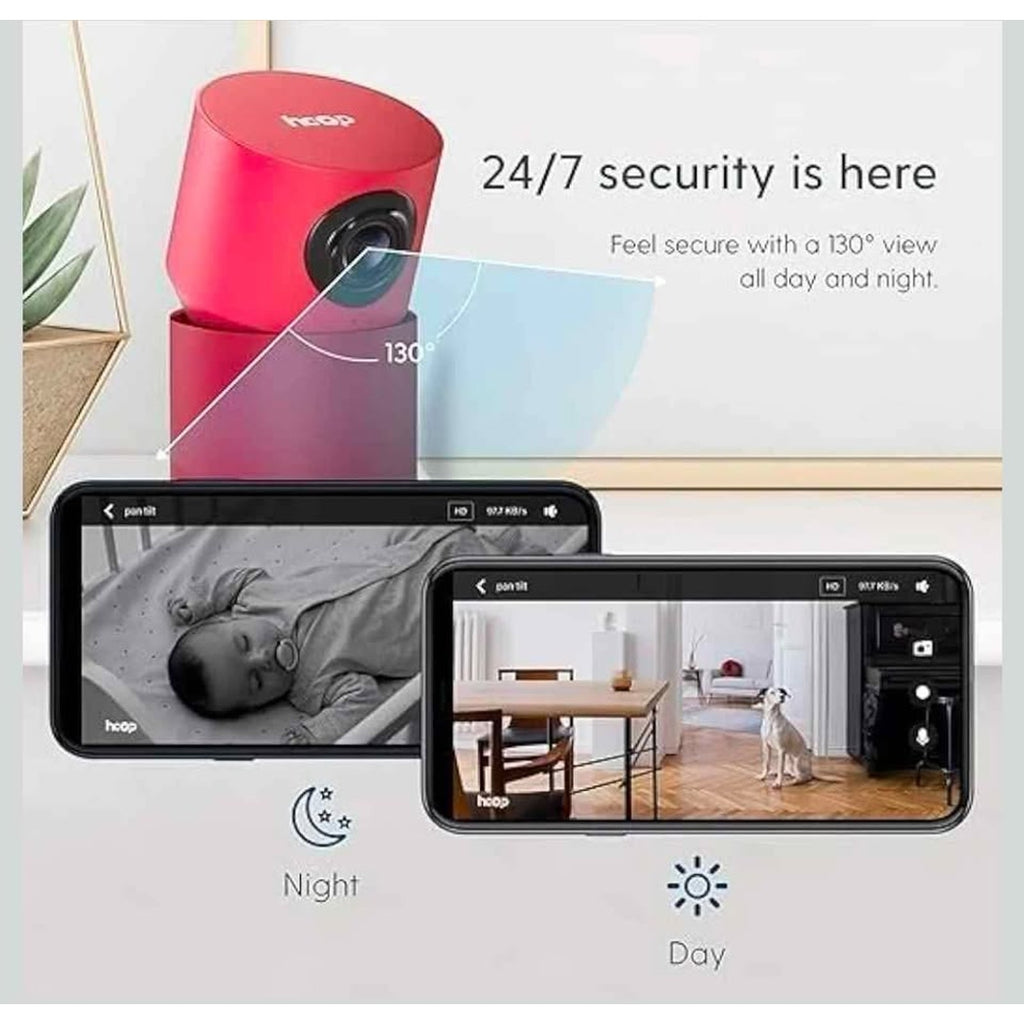 Hoop Wireless HD Indoor Security Camera with 10-Second Automatic Clip Storage, Smartphone App, Night
