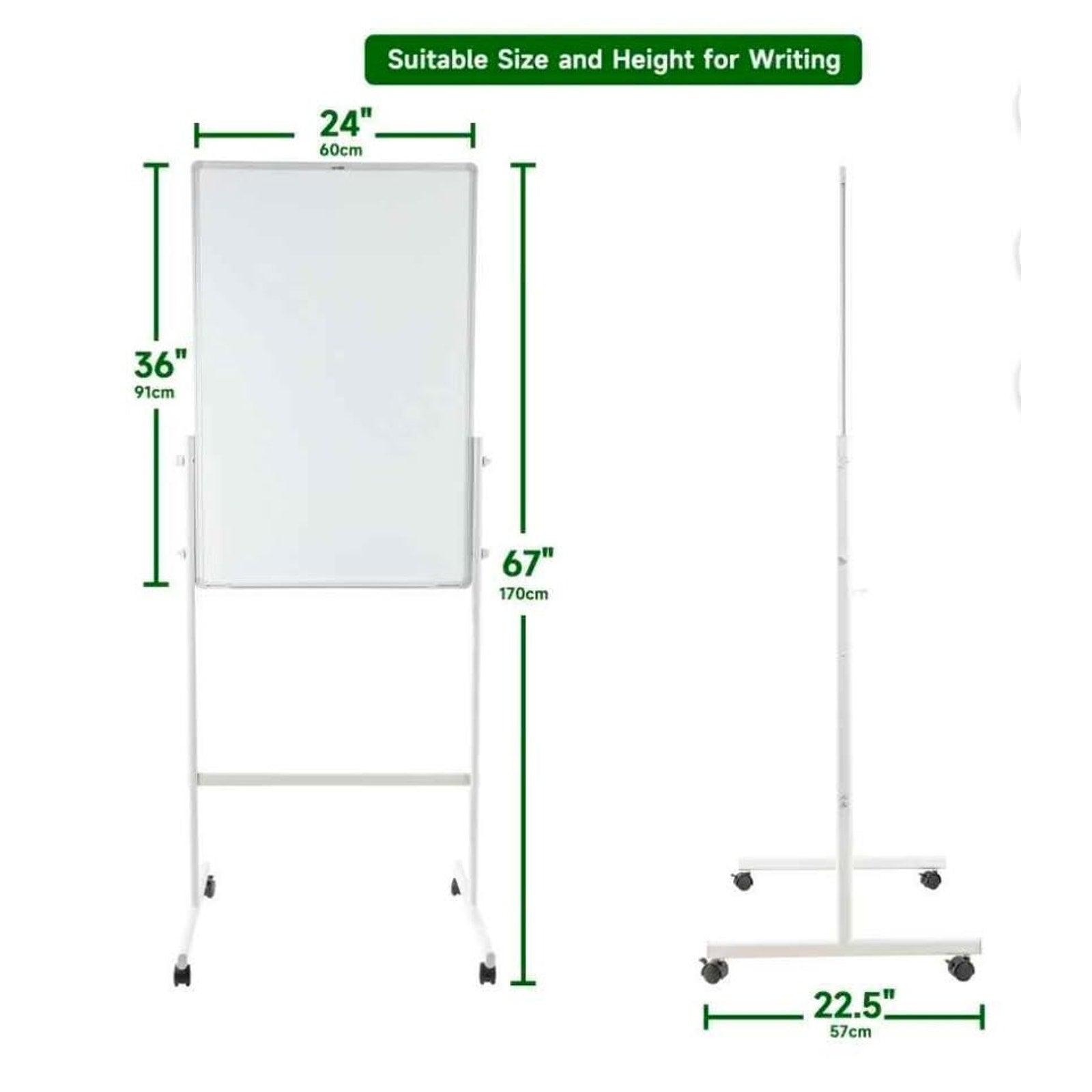 Double sided white board with wheels and accessories 36" x 24"