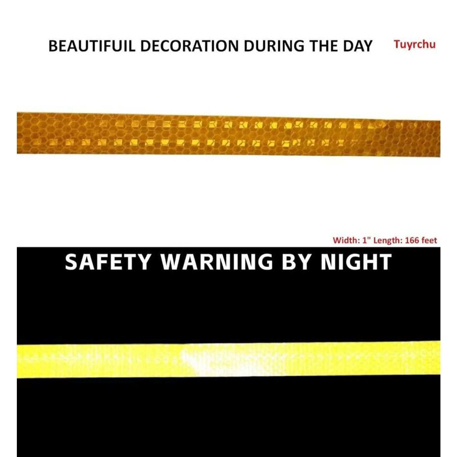 Reflective Tape Yellow 1 in X 166 FT, for Cars Waterproof High Visibility Warn..