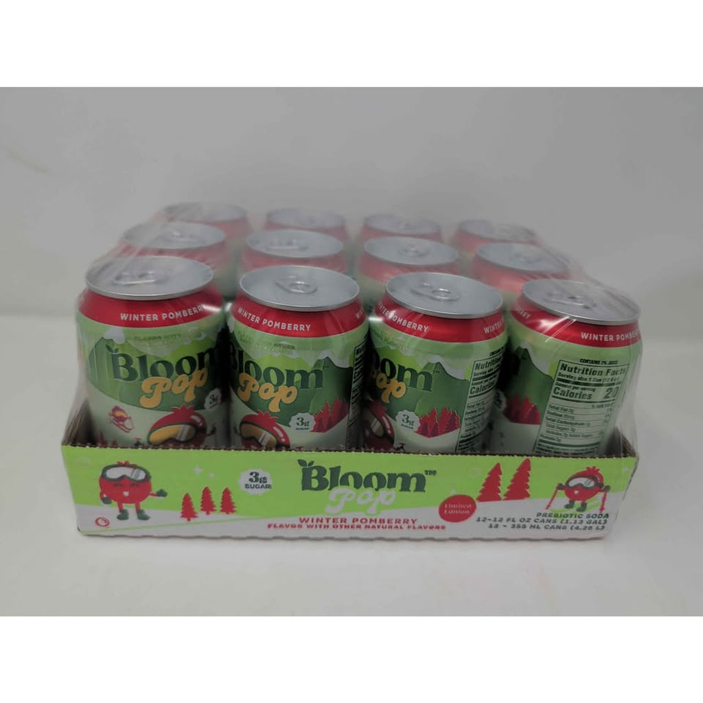 Bloom Pop Prebiotic Soda 12 Pack, Winter Pomberry 12oz Limited Edition