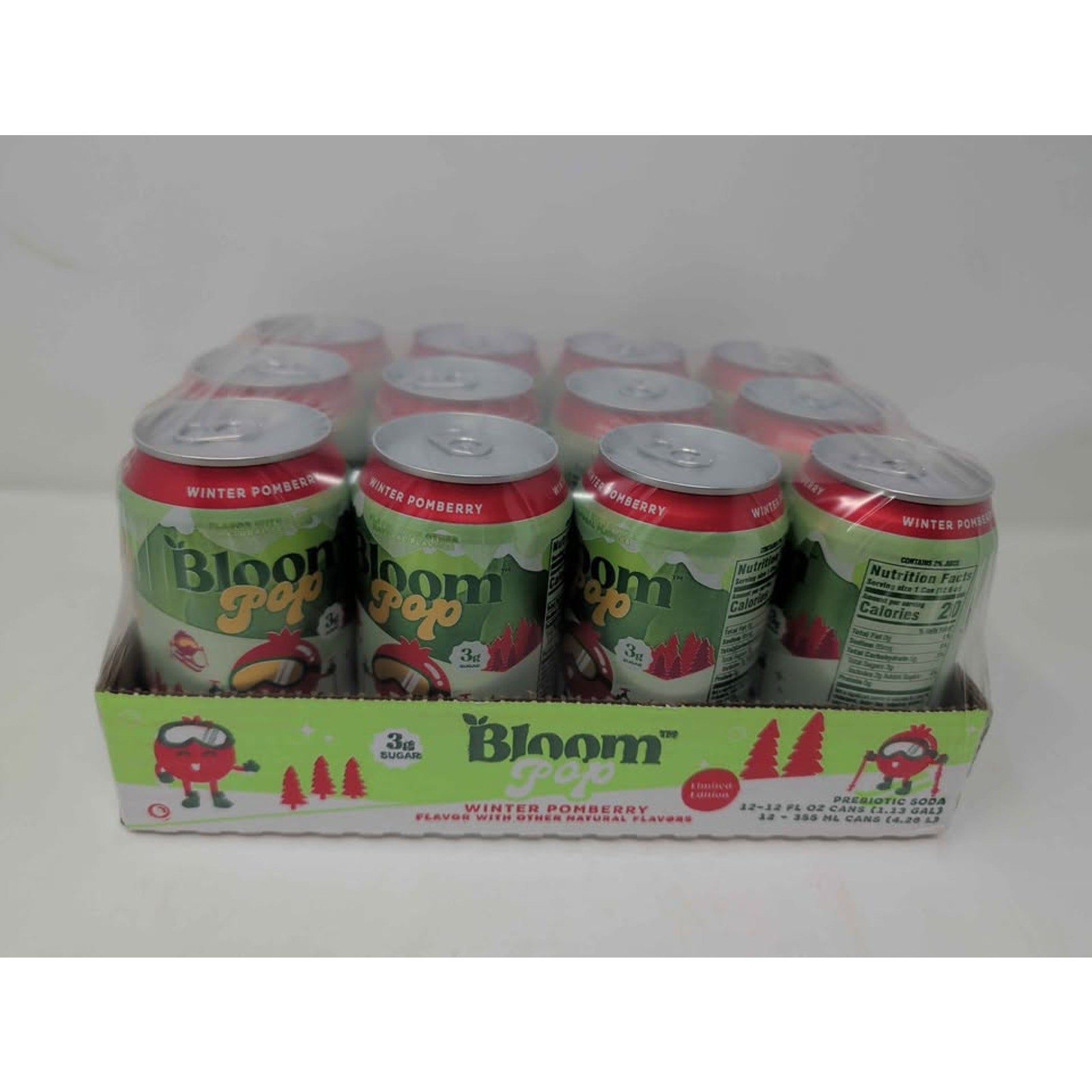 Bloom Pop Prebiotic Soda 12 Pack, Winter Pomberry 12oz Limited Edition