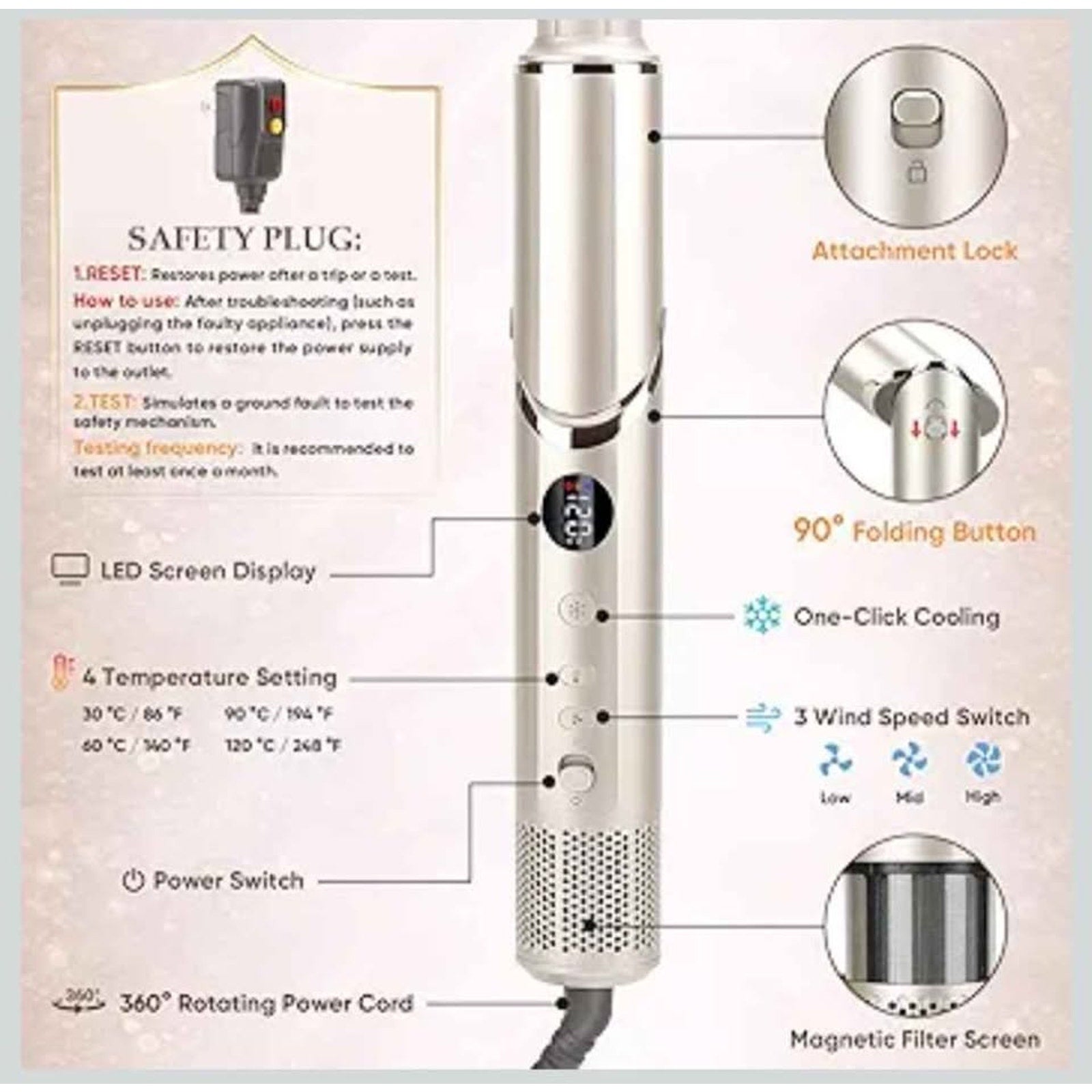 8-in-1 High-Speed Hair Dryer Brush Set - Ionic Hot Air Styler, Auto Curlers