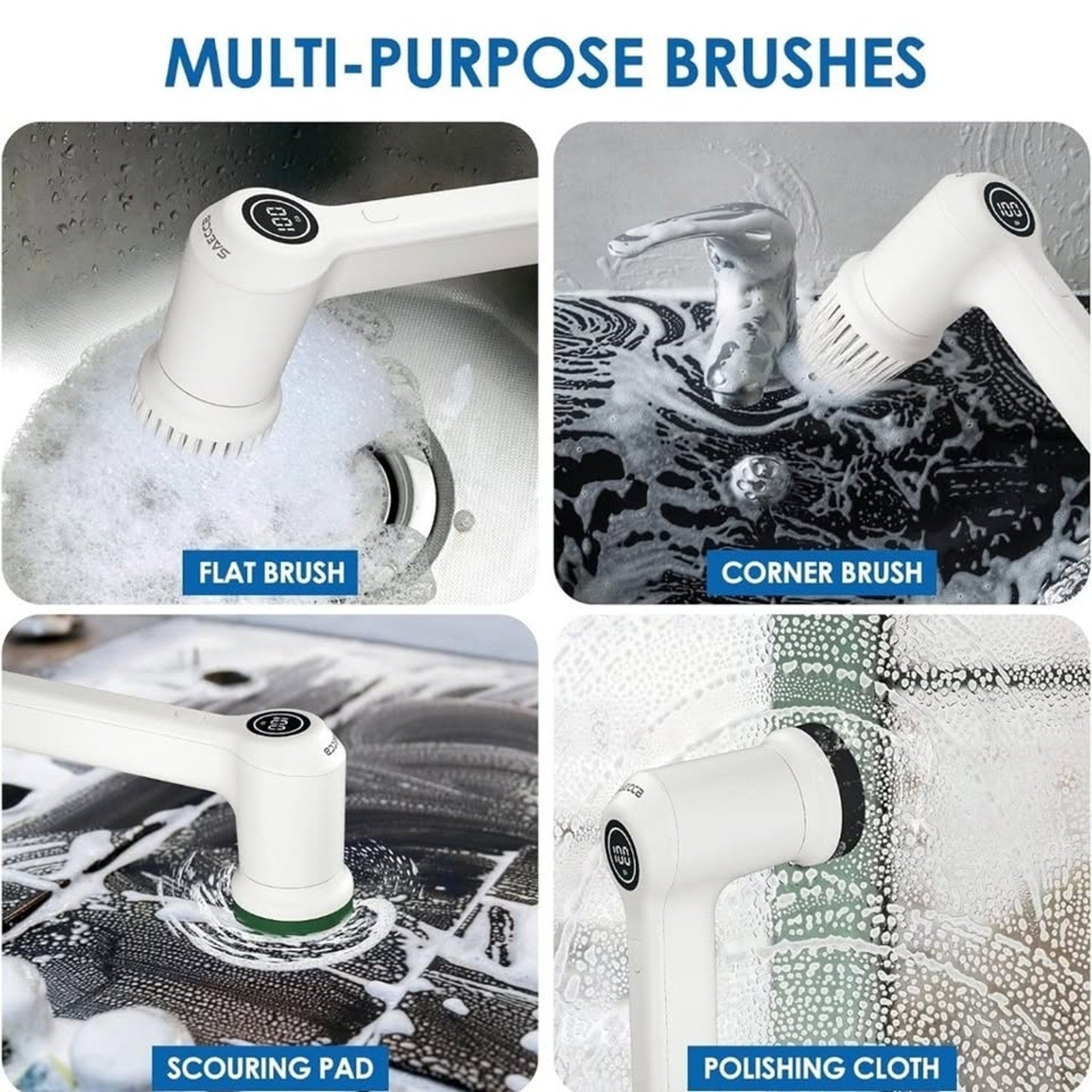 Electric Spin Scrubber Cordless Power Cleaning Brush with 6 Replaceable Heads