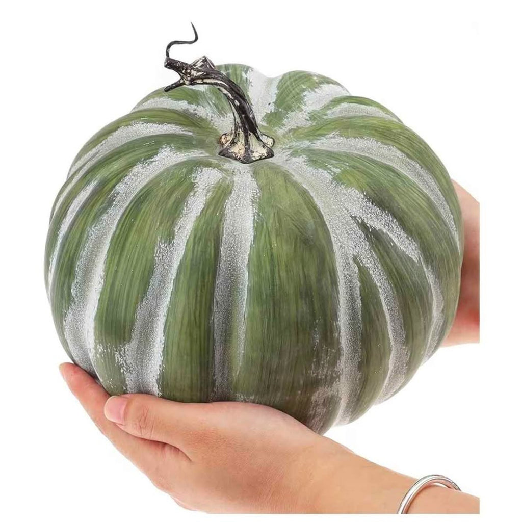 Woration 8.4 Inch Large Green Fake Halloween Pumpkins Artificial Cushaw Faux Autumn Fall Pumpkin Par