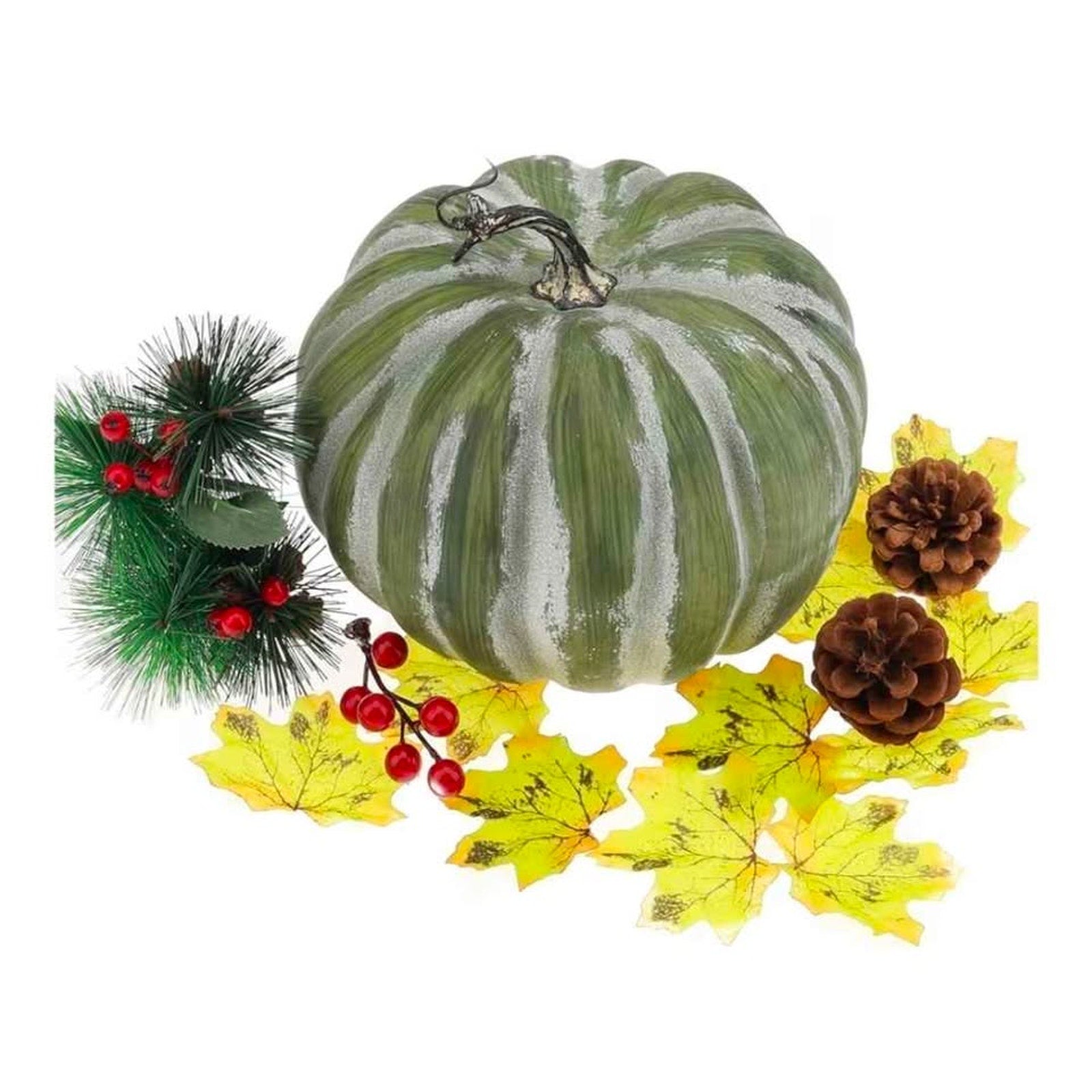 Woration 8.4 Inch Large Green Fake Halloween Pumpkins Artificial Cushaw Faux Autumn Fall Pumpkin Par