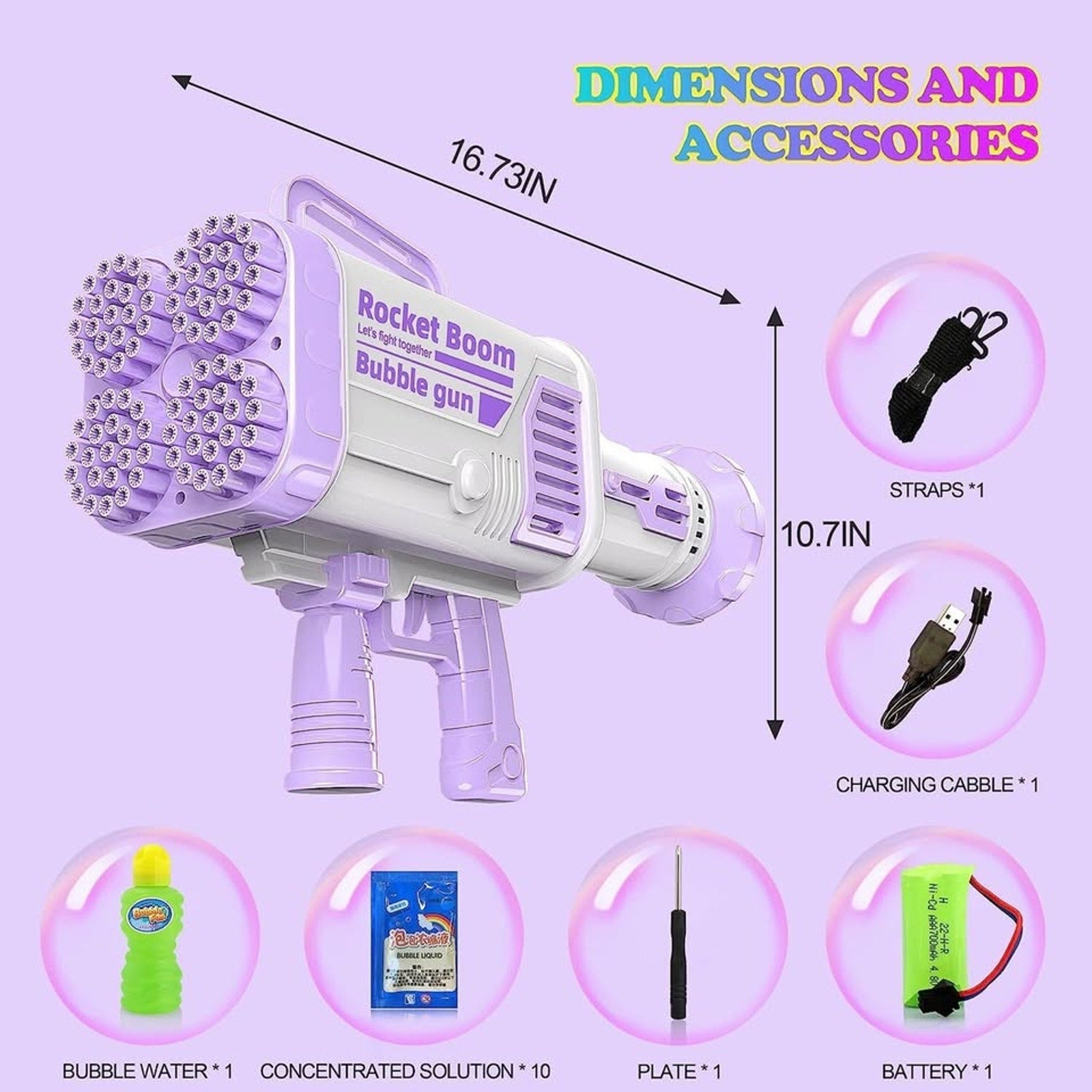88 Holes Bubble Gun Bazooka, random color With Colorful Lights(Lilac Or Pink)
