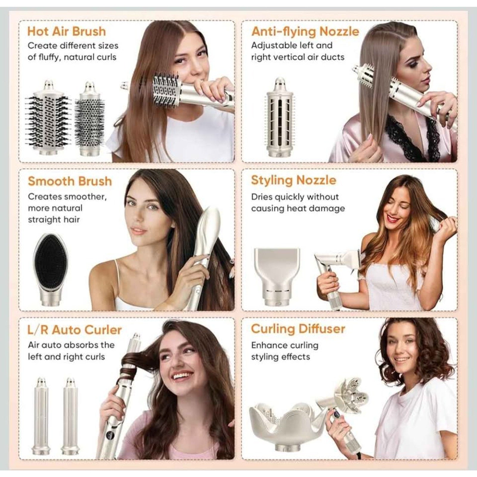 8-in-1 High-Speed Hair Dryer Brush Set - Ionic Hot Air Styler, Auto Curlers