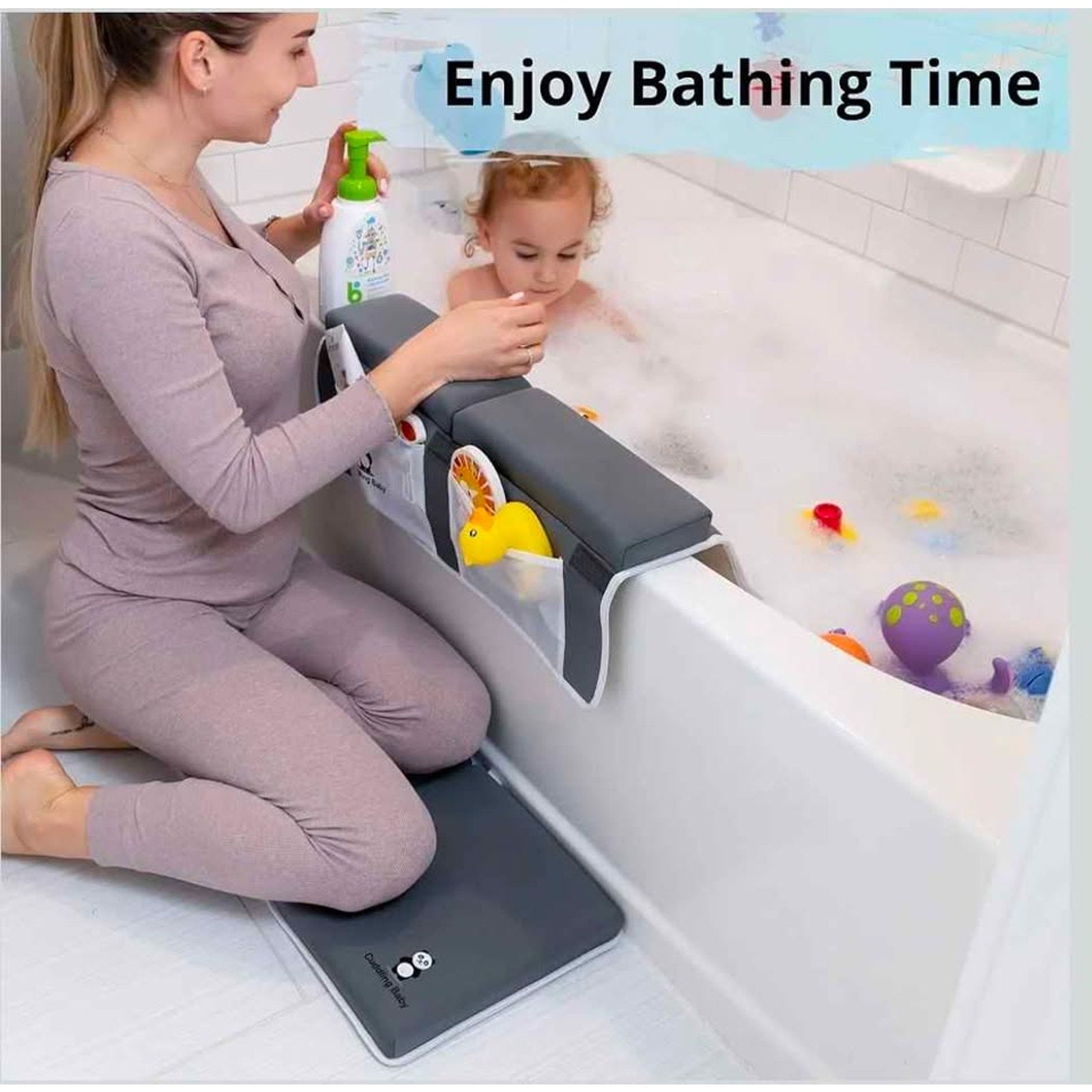 Bath Kneeler and Elbow Rest Pad Set - 2PC Premium Baby Bath Mat Set - Non-Slip Kneeling Pad with Sto