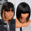 Hair Bob Wigs With Bangs- 10 Inch Black Mix Brown-100% Brazilian Virgin Hair Wig
