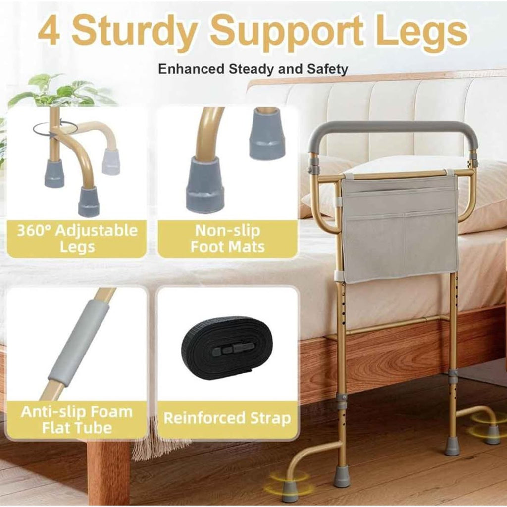 Bed Rails for Elderly Adults Safety - Adjustable Bed Cane with Non-Slip Ergonomic Handle & Storage P