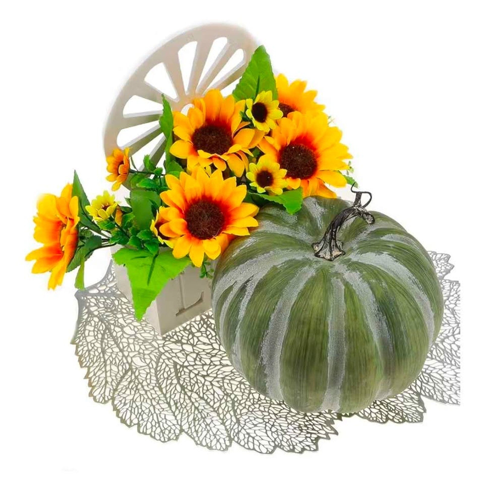 Woration 8.4 Inch Large Green Fake Halloween Pumpkins Artificial Cushaw Faux Autumn Fall Pumpkin Par