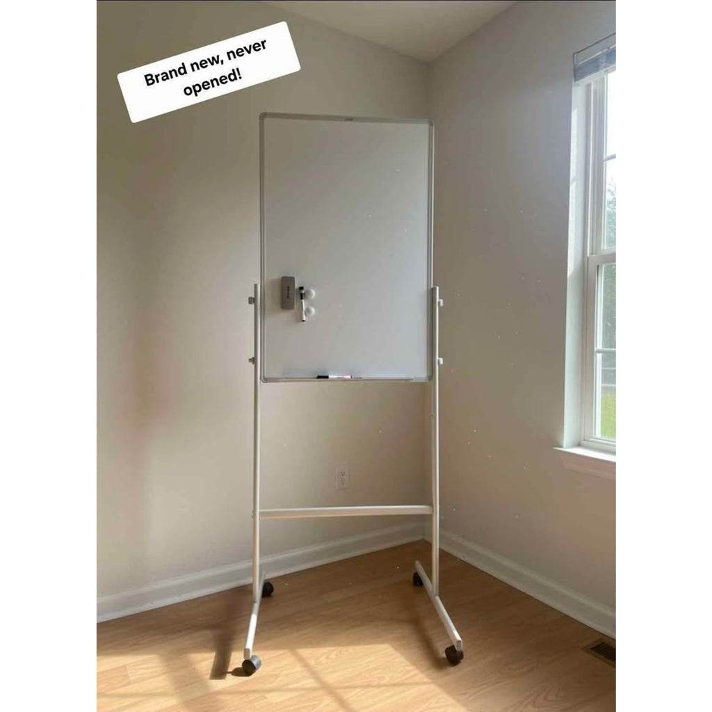 Double sided white board with wheels and accessories 36" x 24"