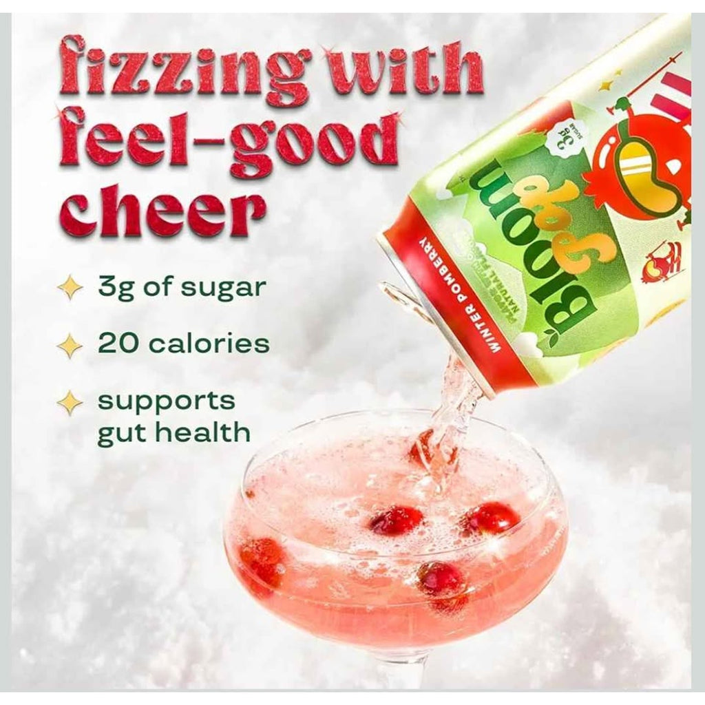Bloom Pop Prebiotic Soda 12 Pack, Winter Pomberry 12oz Limited Edition