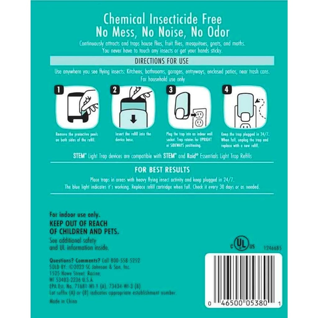 STEM Indoor Fruit Fly  Light Trap,  2 Pack Plug-ins and 4 Cartridge Starter Kit