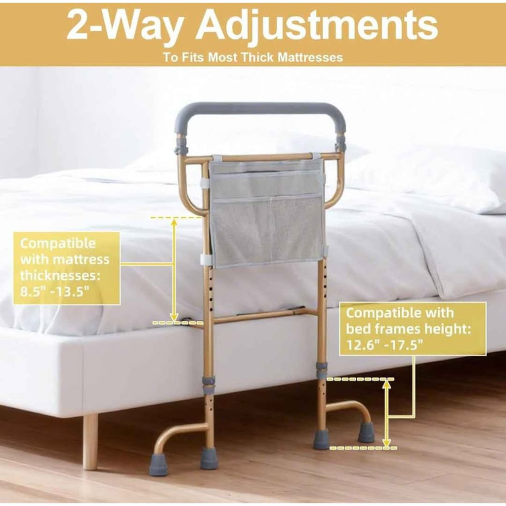Bed Rails for Elderly Adults Safety - Adjustable Bed Cane with Non-Slip Ergonomic Handle & Storage P