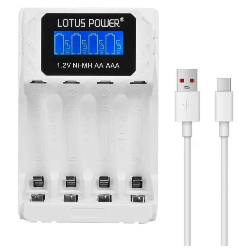 Universal 4 Slot Battery Charger & 1.2 V Ni-MH AA Batteries Set, LCD AA Charger