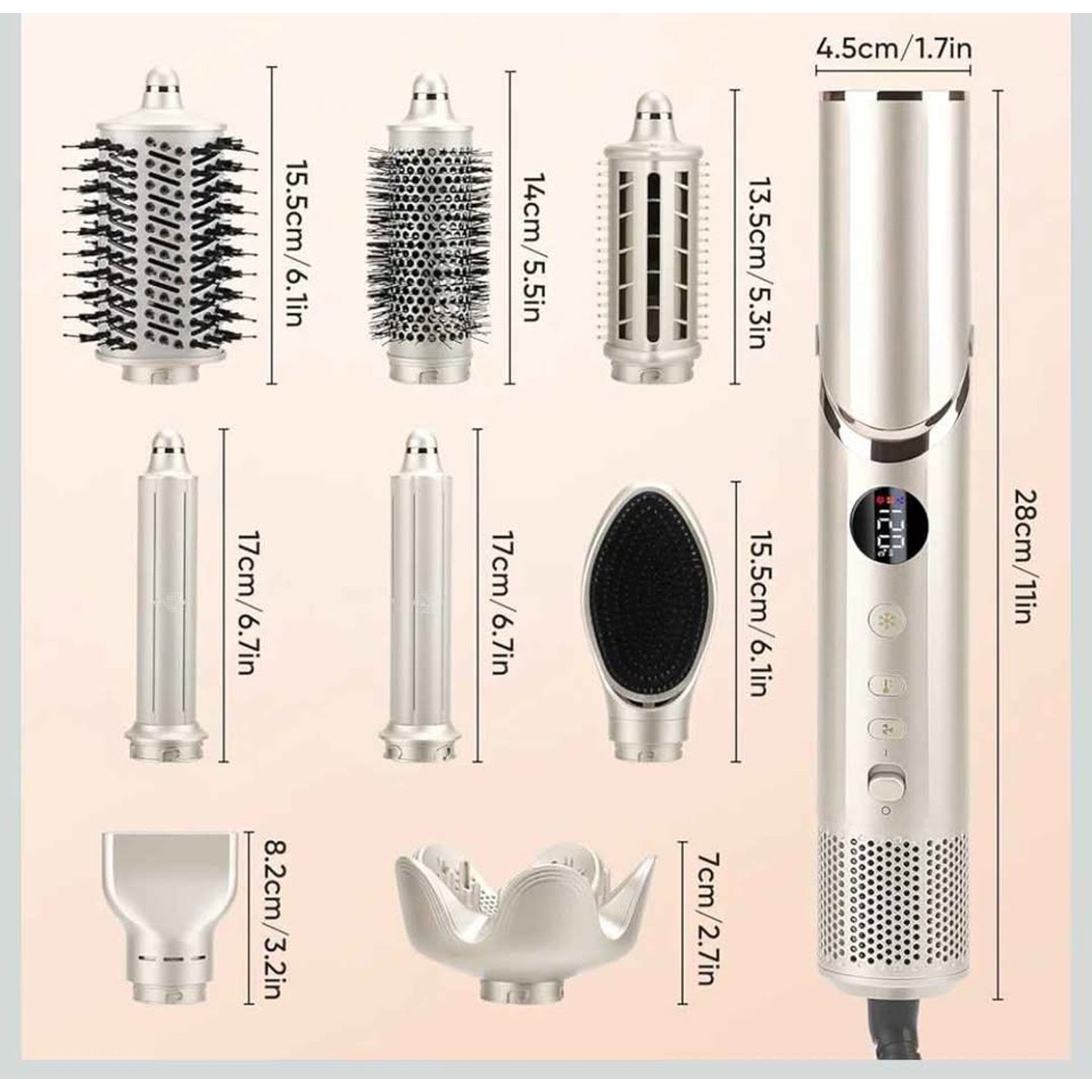 8-in-1 High-Speed Hair Dryer Brush Set - Ionic Hot Air Styler, Auto Curlers