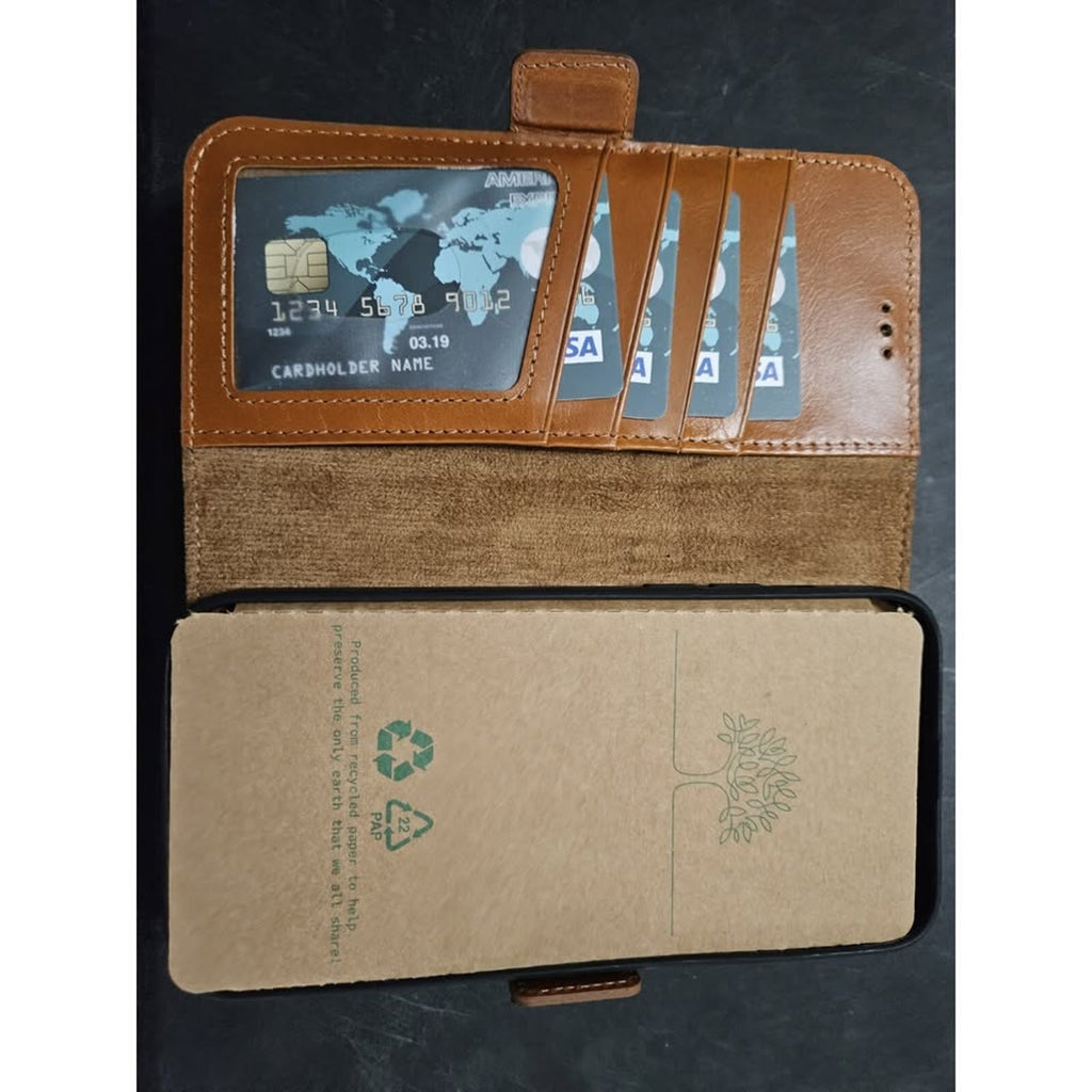 Bayelon iPhone 14 Pro Max Case, Detachable Trifold Genuine Leather Wallet Case
