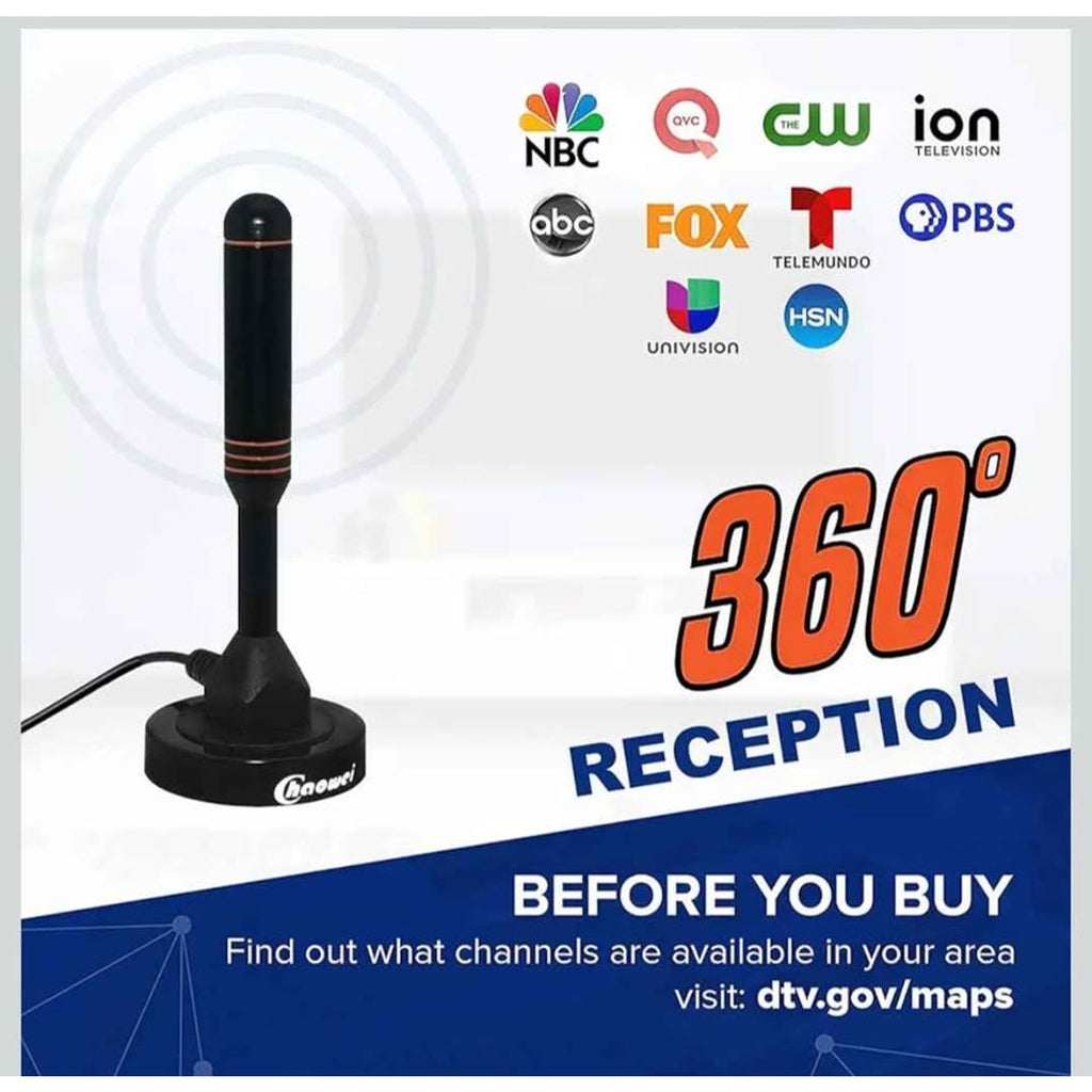 Compact Indoor-Outdoor Digital TV Antenna with 16.5ft Cable & Magnetic Base