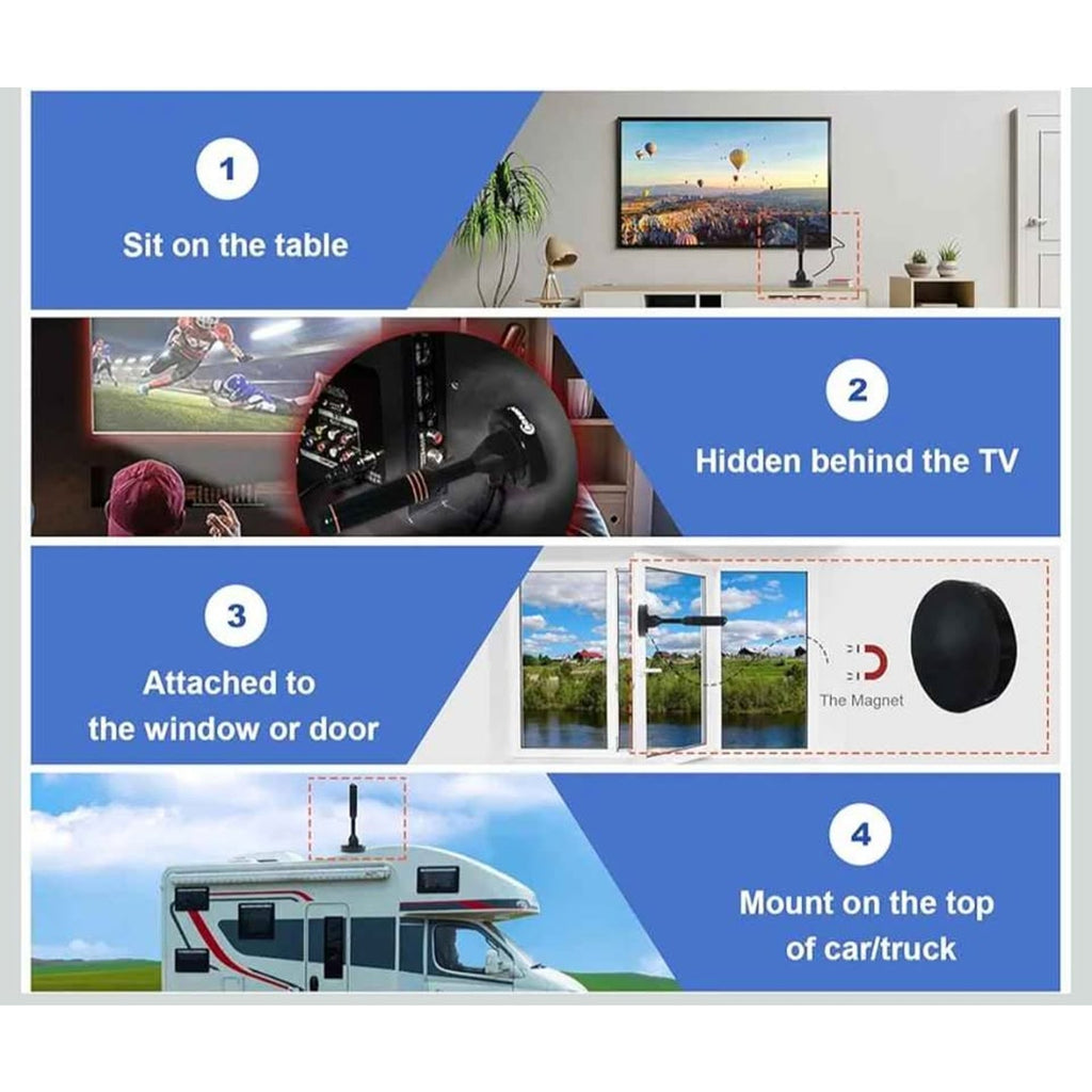 Compact Indoor-Outdoor Digital TV Antenna with 16.5ft Cable & Magnetic Base