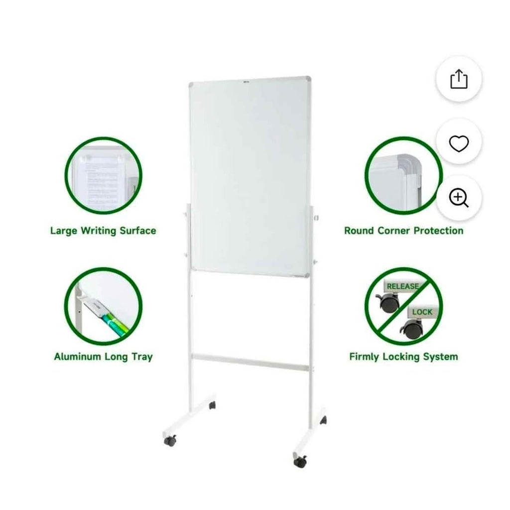Double sided white board with wheels and accessories 36" x 24"