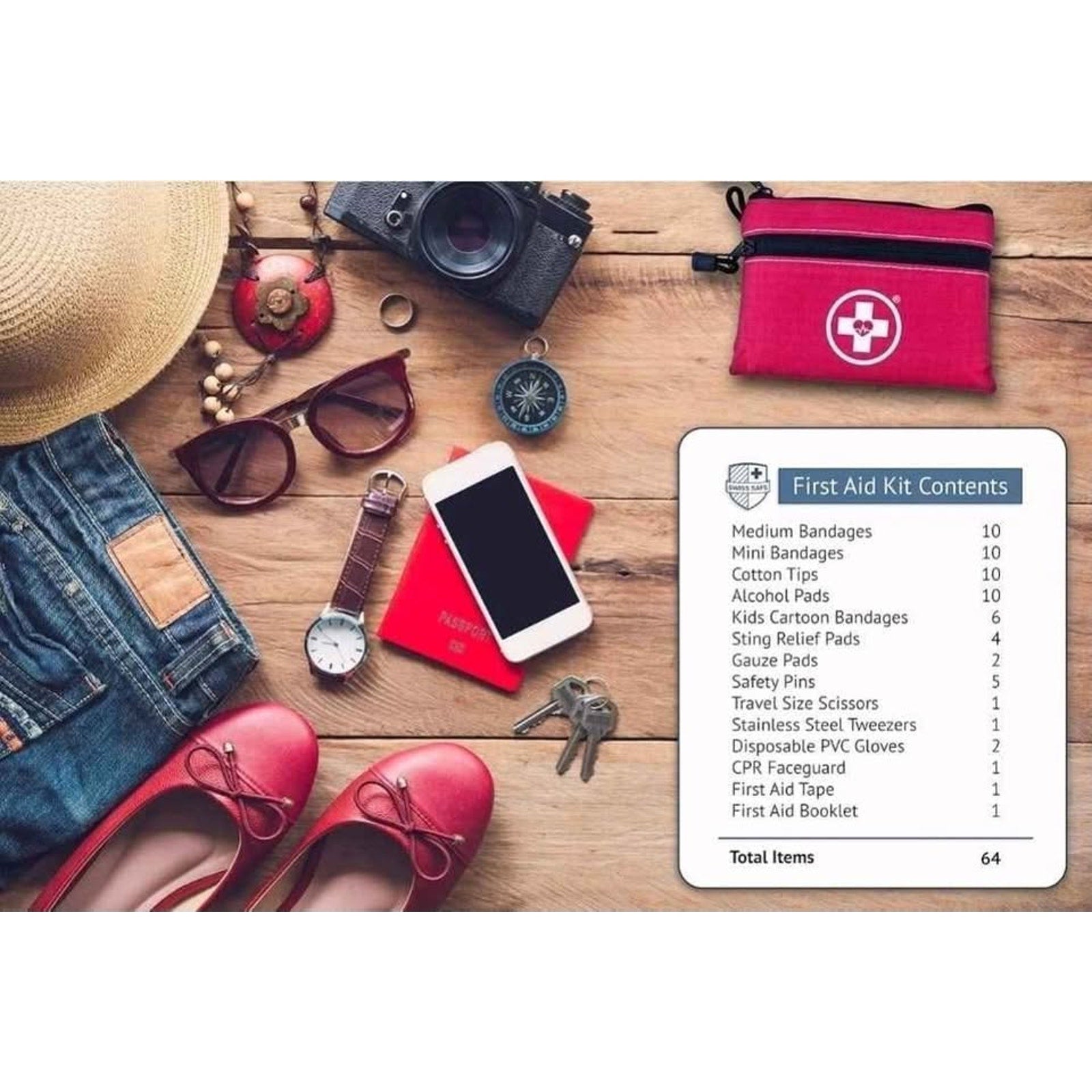 Botiquin para emergencias. 64 piezas. First Aid kit