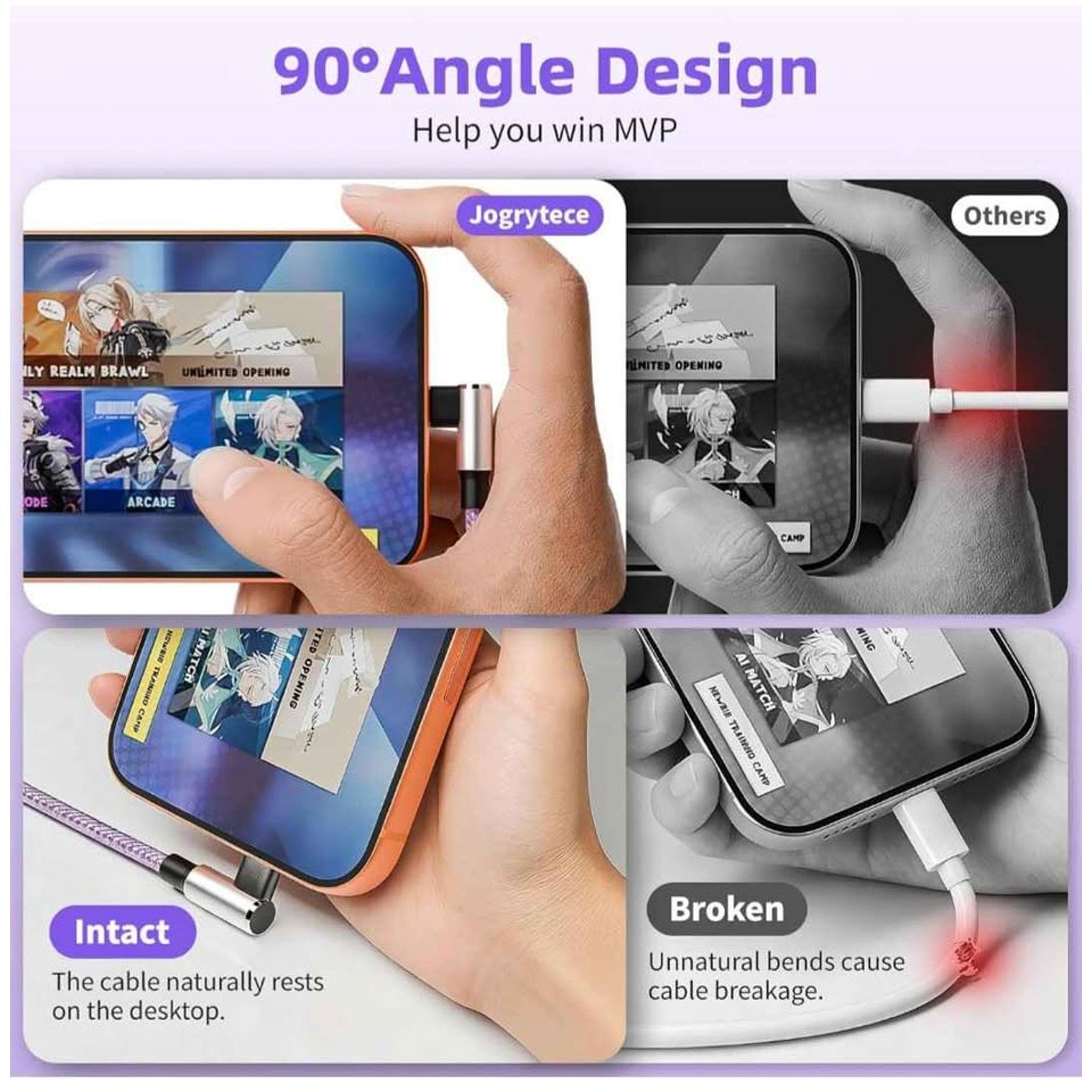 Right Angle 3 in 1 Charging Cable with USB-A to USB C/IP/Micro USB
