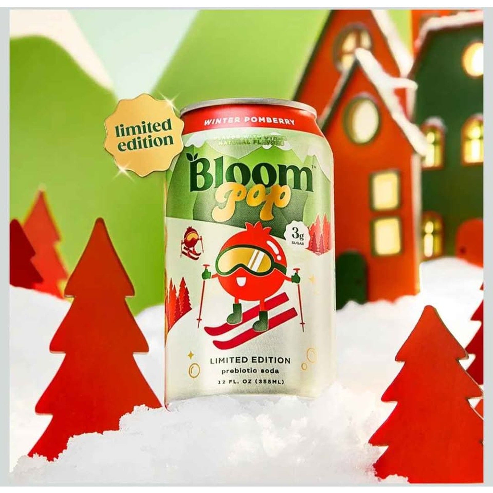 Bloom Pop Prebiotic Soda 12 Pack, Winter Pomberry 12oz Limited Edition