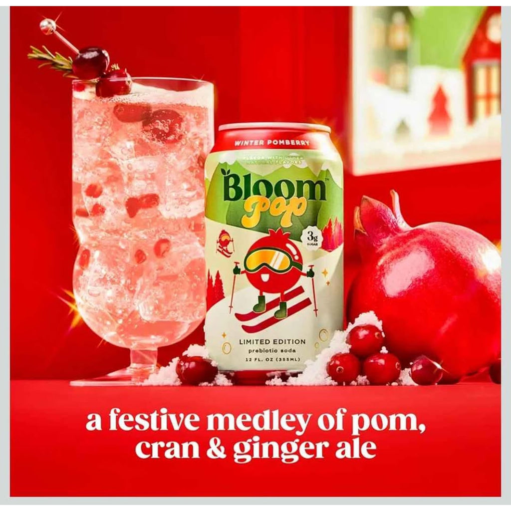 Bloom Pop Prebiotic Soda 12 Pack, Winter Pomberry 12oz Limited Edition