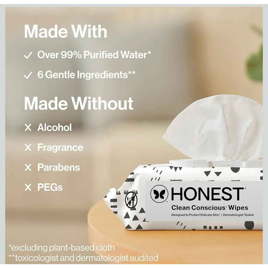 The Honest Company Hypoallergenic Multi-Use Baby Wipes for Sensitive Skin Baby Pattern Play 576 Coun
