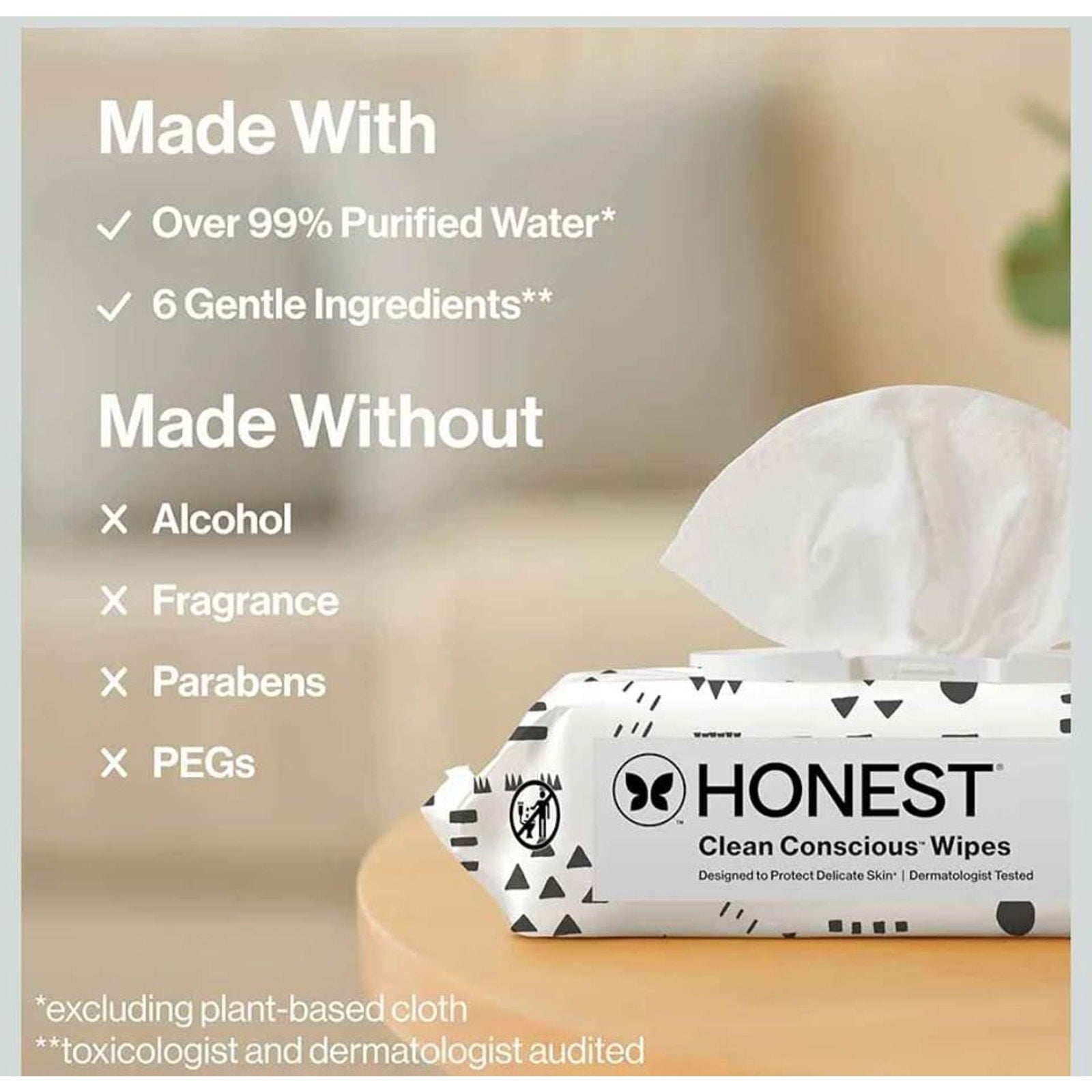 The Honest Company Hypoallergenic Multi-Use Baby Wipes for Sensitive Skin Baby Pattern Play 576 Coun
