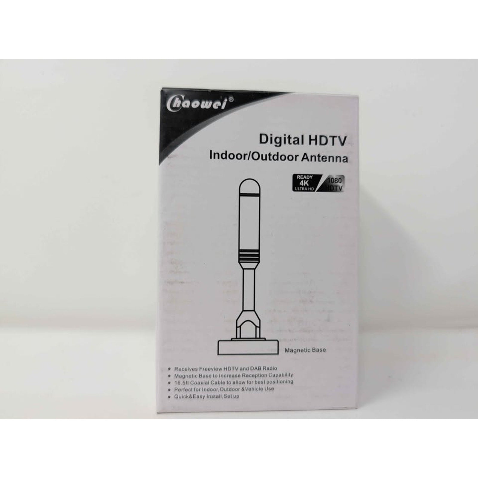Compact Indoor-Outdoor Digital TV Antenna with 16.5ft Cable & Magnetic Base