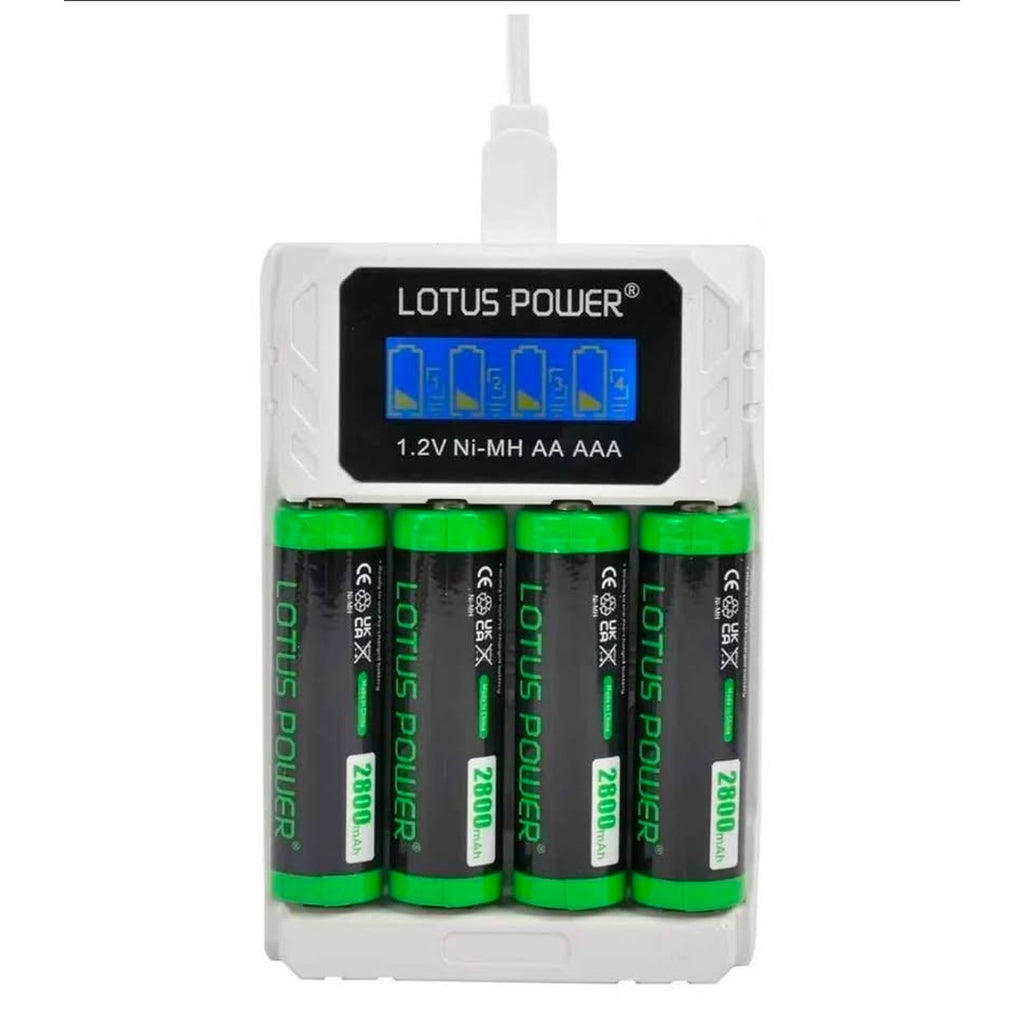 Universal 4 Slot Battery Charger & 1.2 V Ni-MH AA Batteries Set, LCD AA Charger