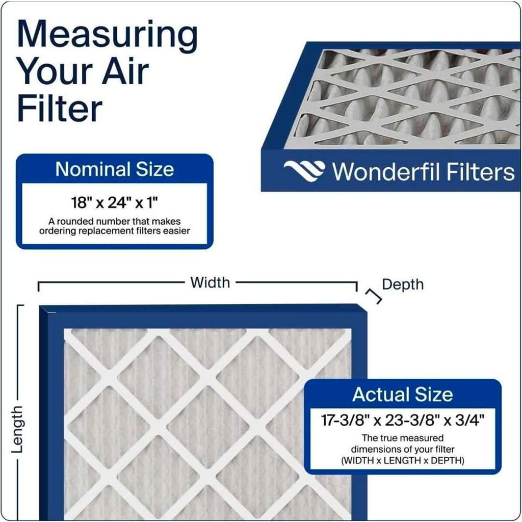 18x24x1 MERV 11 Air Filter (6-Pack) | Wonderfil Filters | Size: 17.38" x 23.38" x 0.75