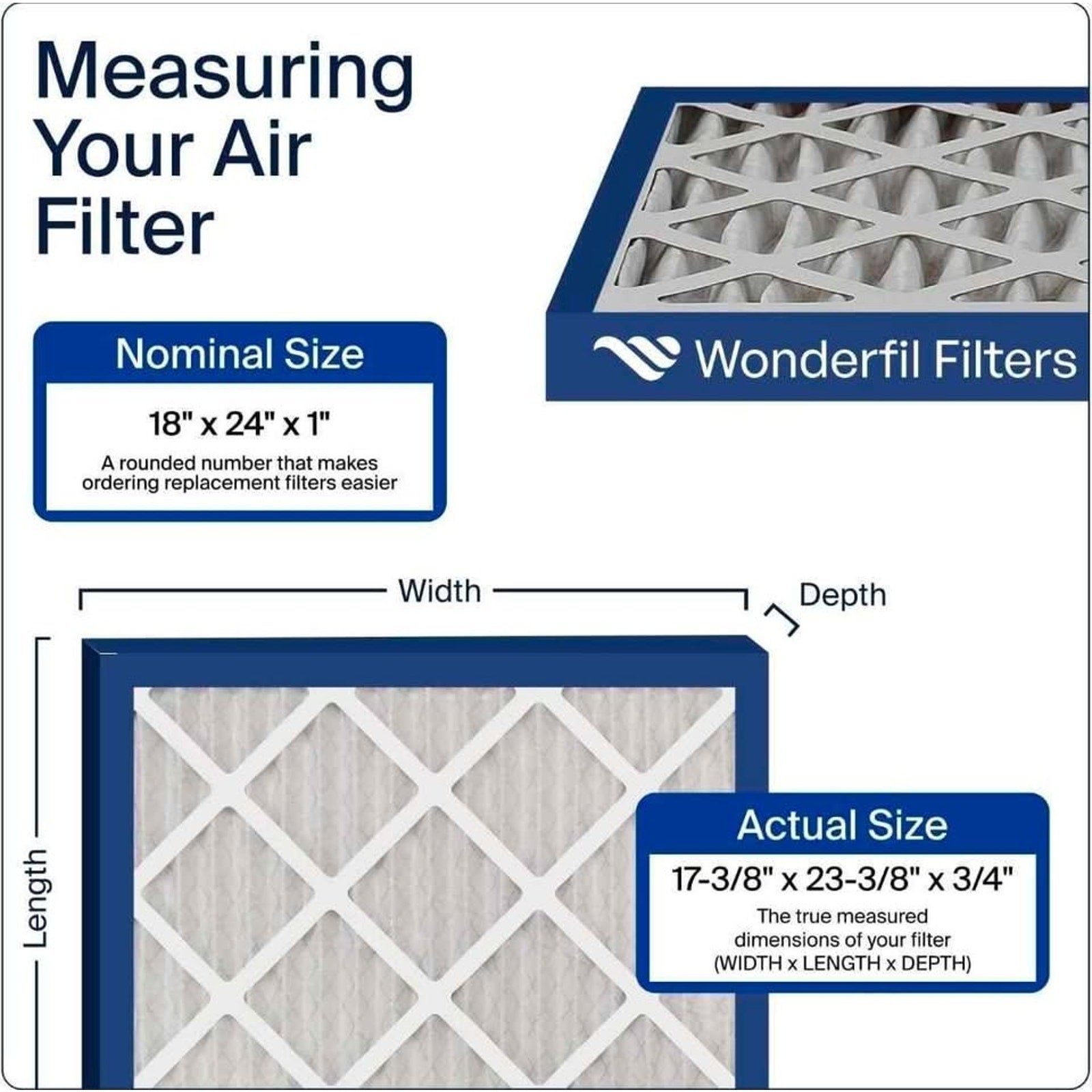 18x24x1 MERV 11 Air Filter (6-Pack) | Wonderfil Filters | Size: 17.38" x 23.38" x 0.75