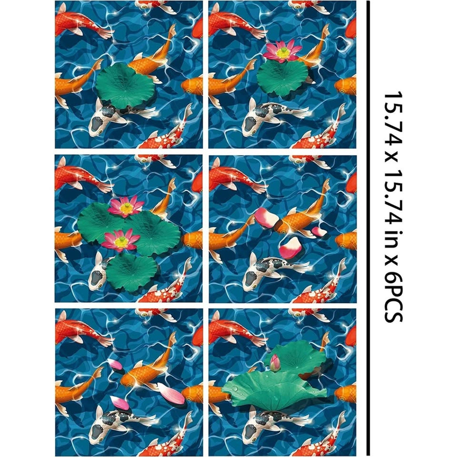 15.74x15.74 inches x 6Pcs Navy Fish in Water Self-Adhesive Decal
