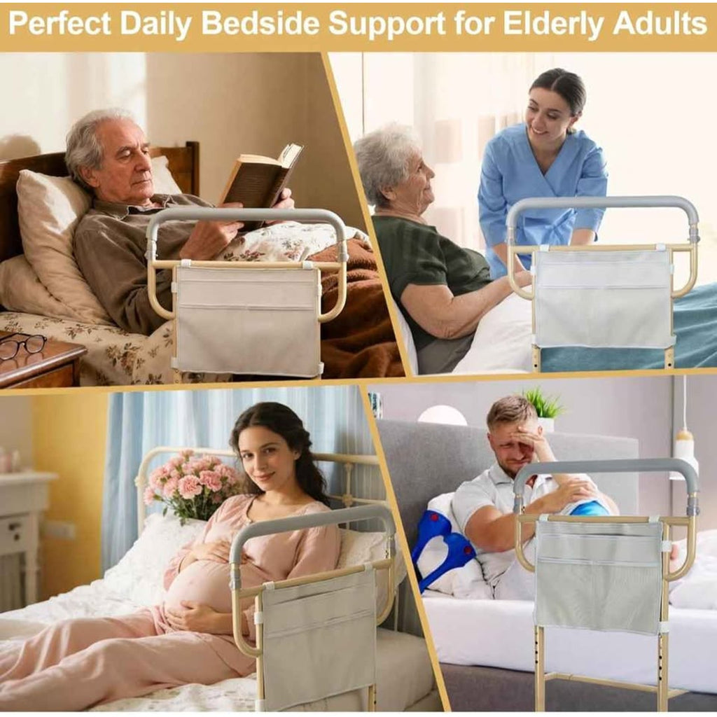 Bed Rails for Elderly Adults Safety - Adjustable Bed Cane with Non-Slip Ergonomic Handle & Storage P