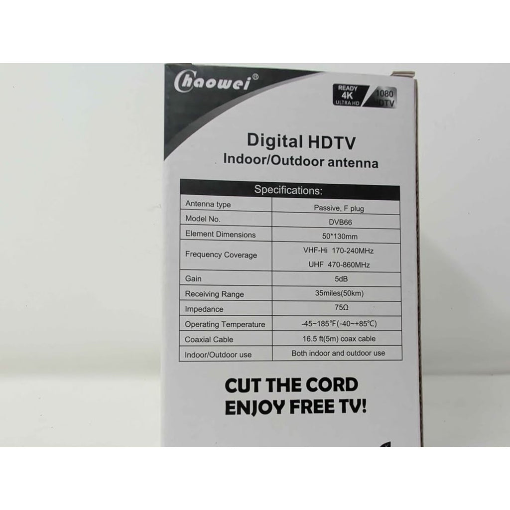Compact Indoor-Outdoor Digital TV Antenna with 16.5ft Cable & Magnetic Base