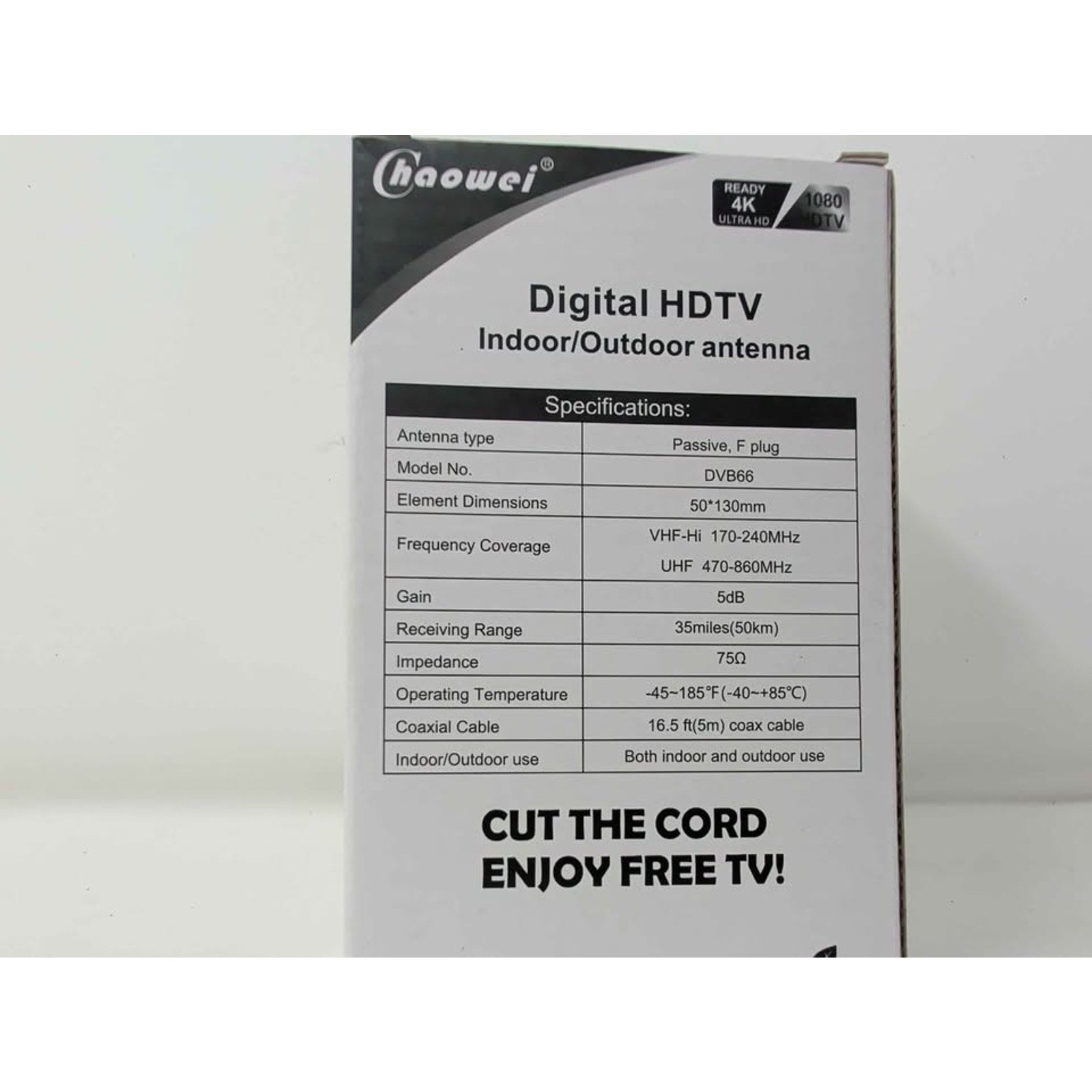 Compact Indoor-Outdoor Digital TV Antenna with 16.5ft Cable & Magnetic Base