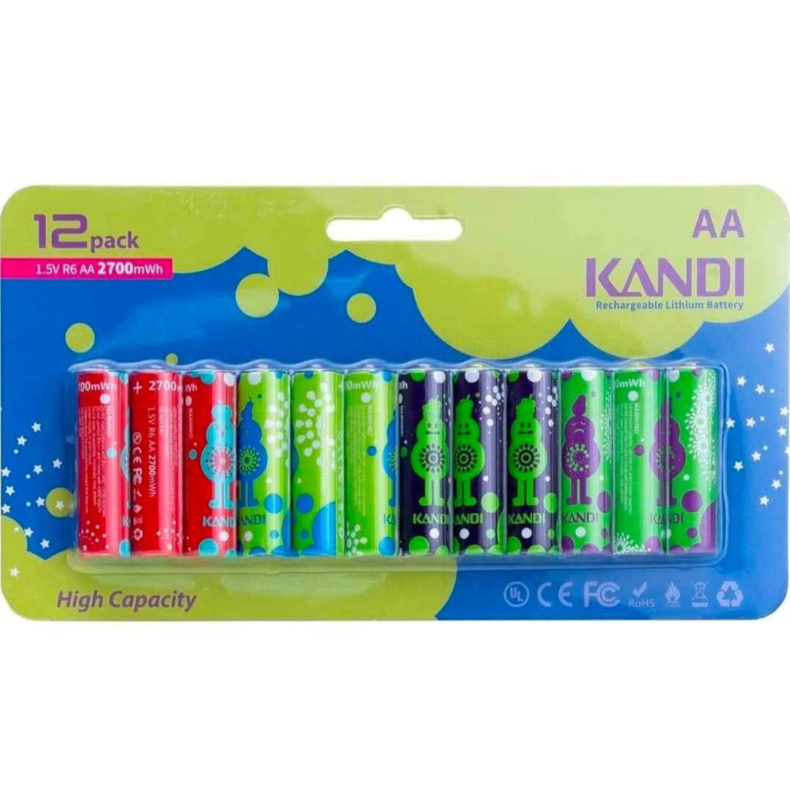 [12 Pack] Kandi AA Lithium Rechargeable Batteries 12 Pack, 1.5V