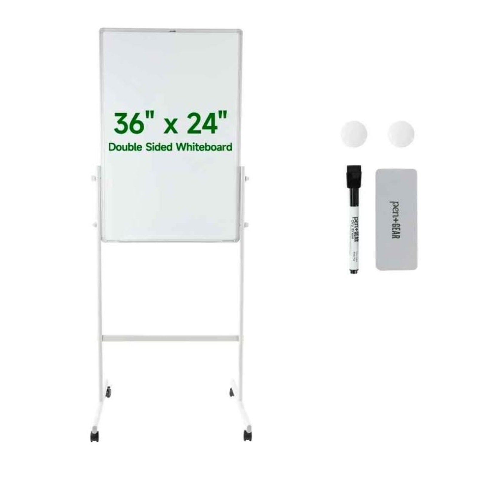 Double sided white board with wheels and accessories 36" x 24"