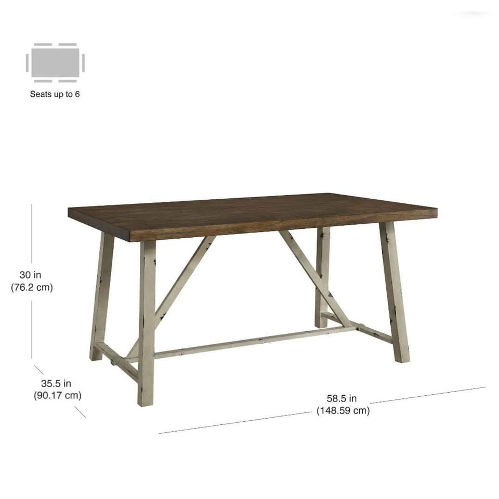 Better Homes and Gardens Collin Wood and Metal Dining Table 58.5" x 35.5" x 30" H